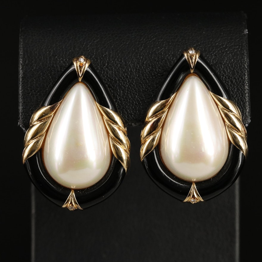 Majorica Sterling Faux Pearl, Enamel and Cubic Zirconia Earrings