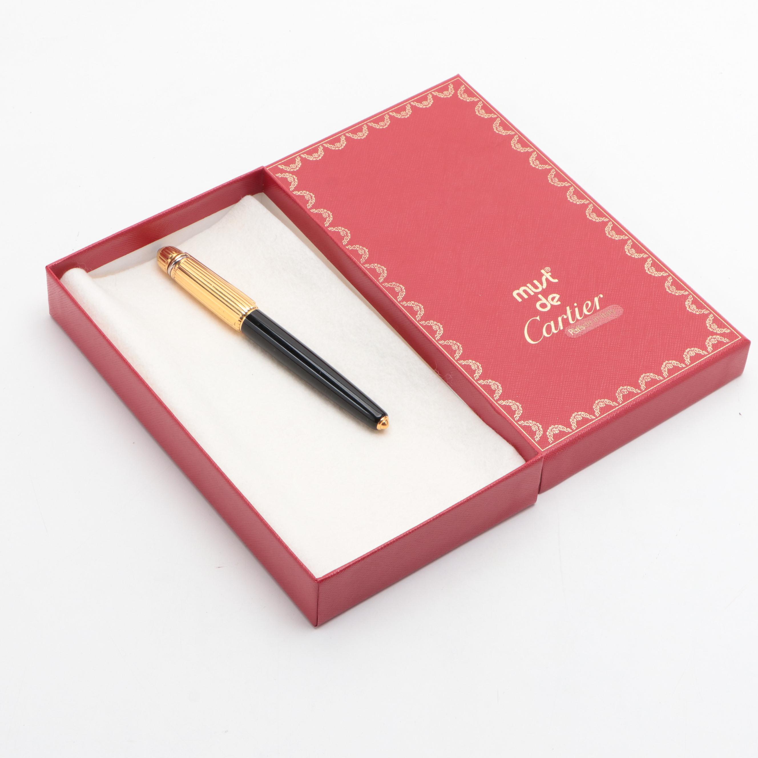 Cartier "Pasha de Cartier" Gilt Metal and Black Resin Ballpoint Pen, 1992