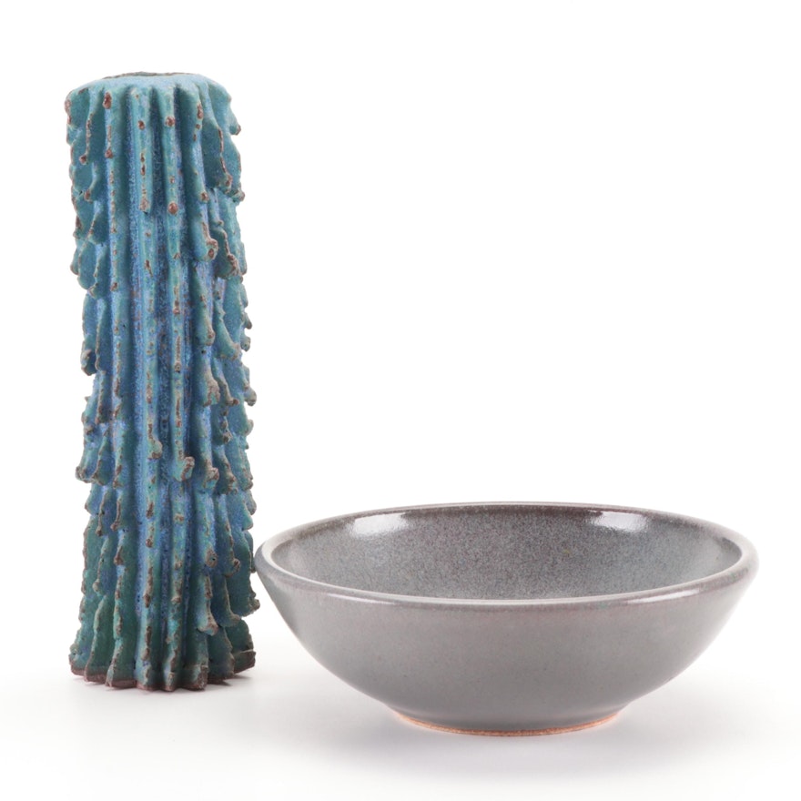 Signed Studio Pottery Stoneware Bowl and Vase