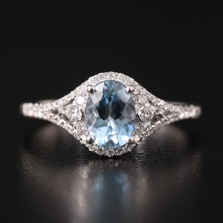 14K Aquamarine and Diamond Ring