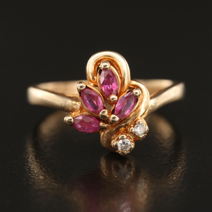 10K Ruby and Diamond Floral Ring