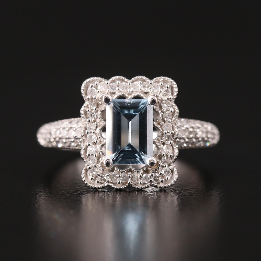 14K Aquamarine and Diamond Ring