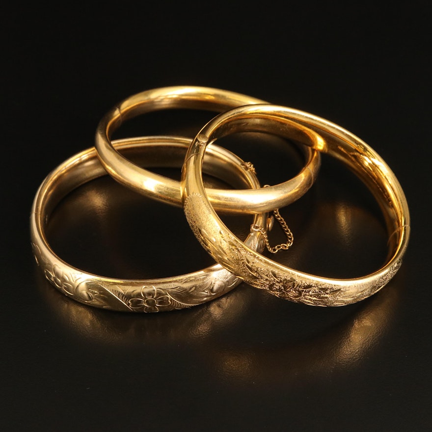Vintage Engraved Bangles Featuring B.A. Ballou Co. and Carl Art