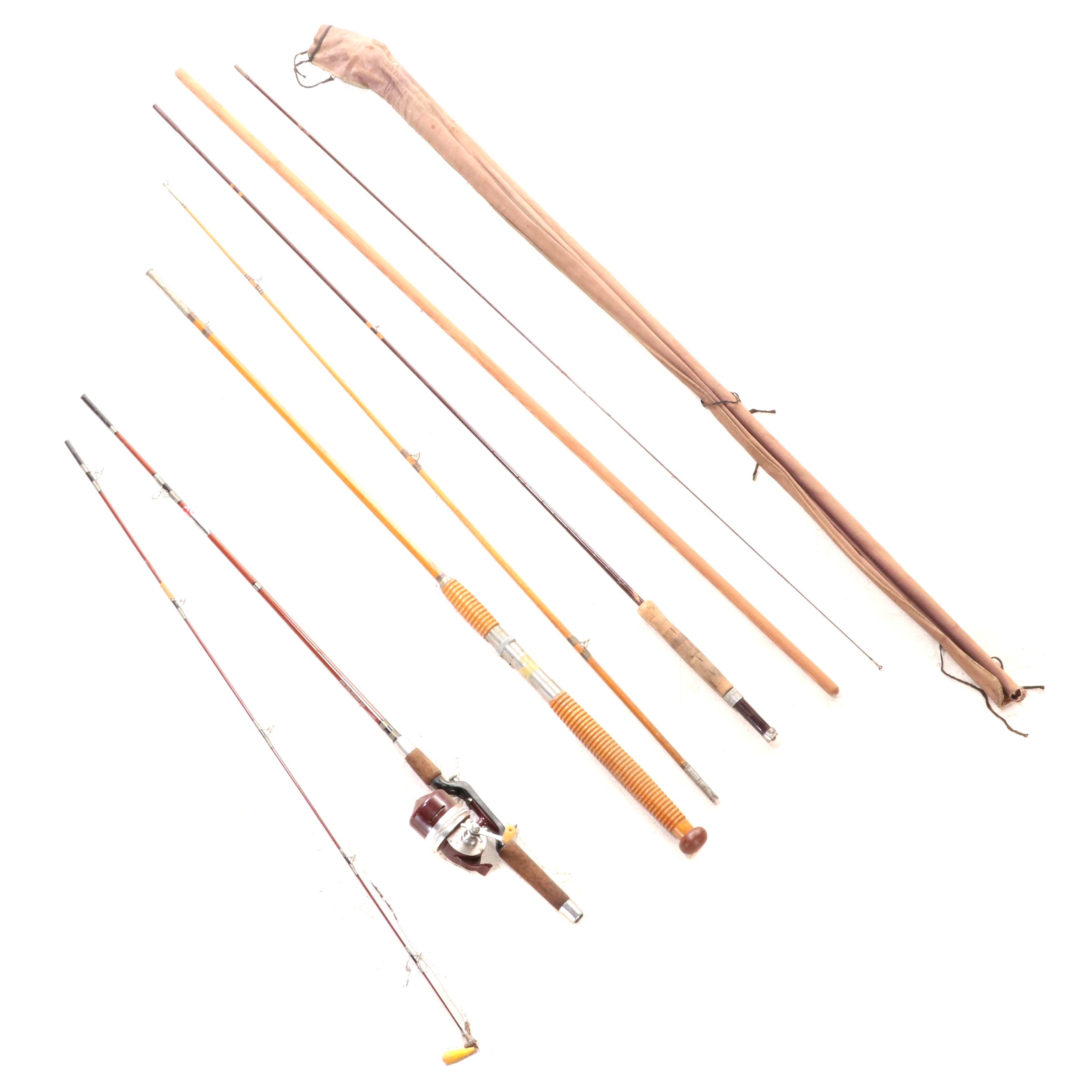 Montague and Other Fishing Rods with Deep Sea Bamboo Rod, Mid-20th C