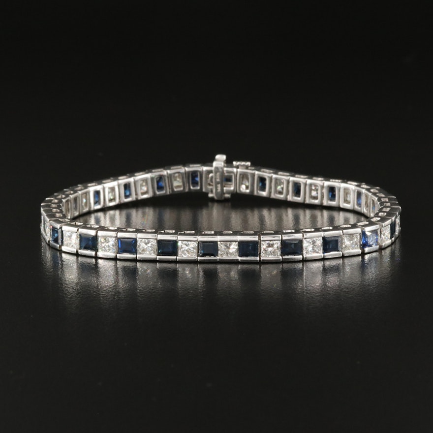 14K Sapphire and 6.75 CTW Diamond Line Bracelet