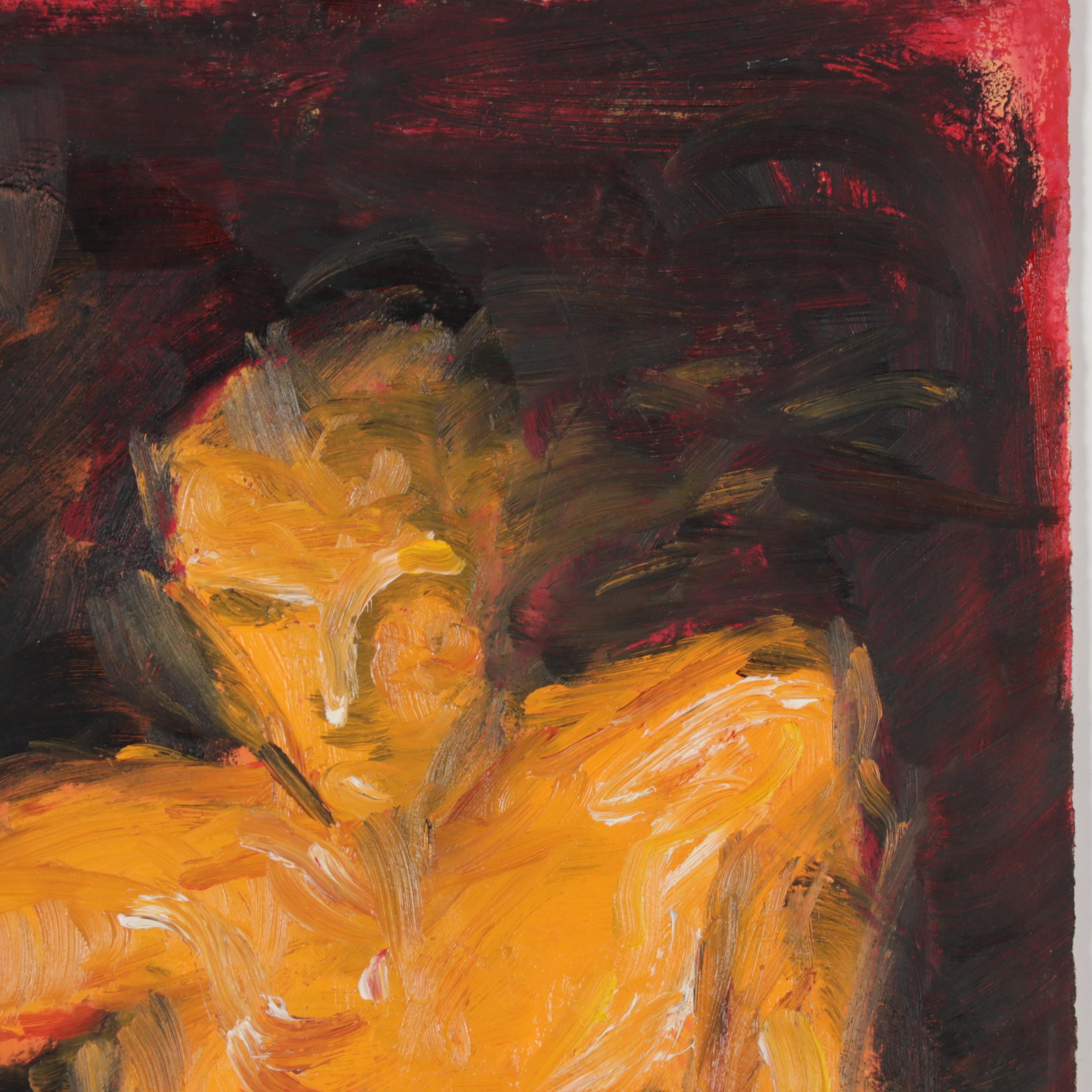 Chien Ming Su Oil Painting of Male Nude, Late 20th Century