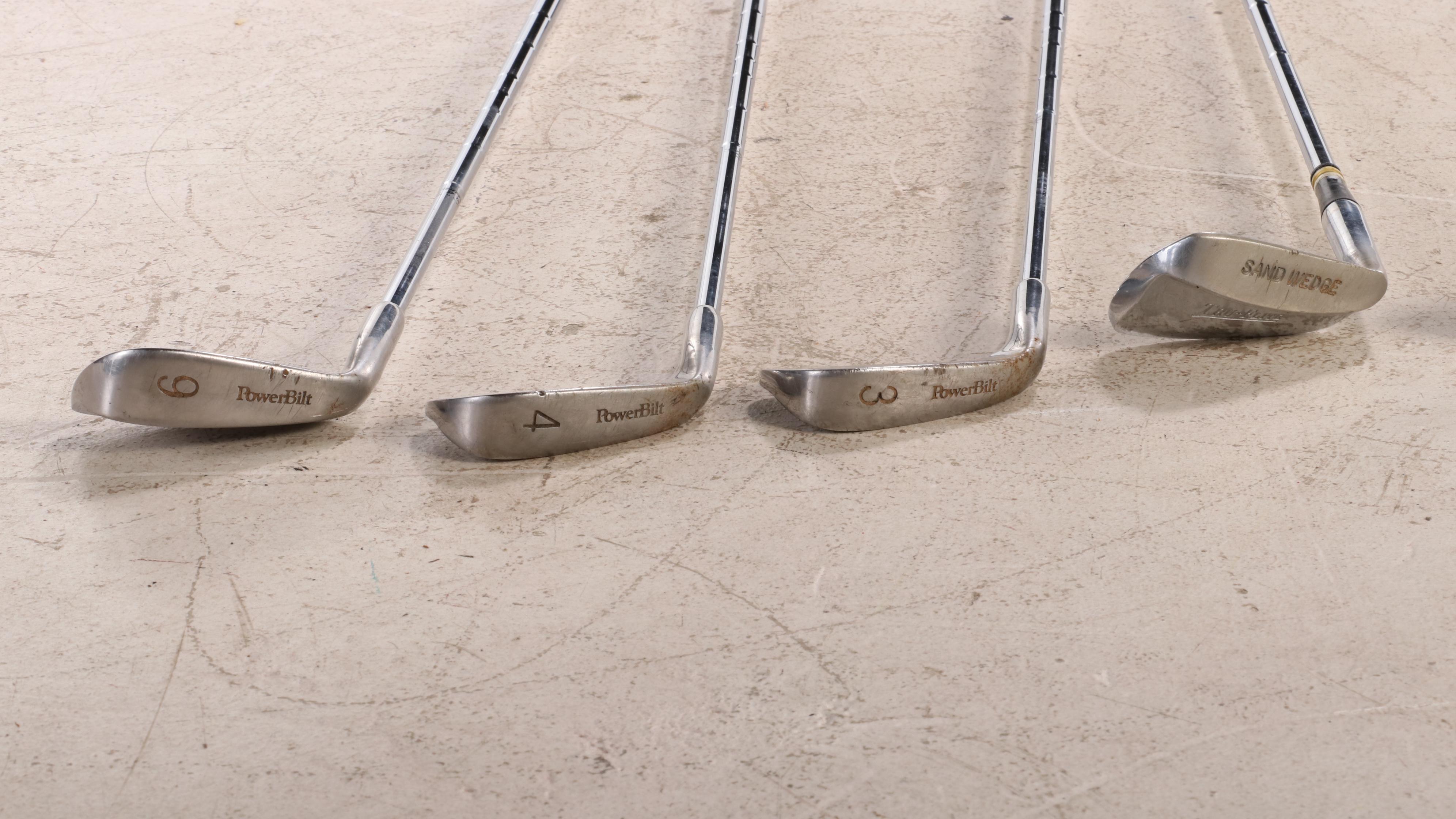 PowerBilt, Tru-Flite, Arnold Palmer, Cobra, and Other Golf Clubs with Bag