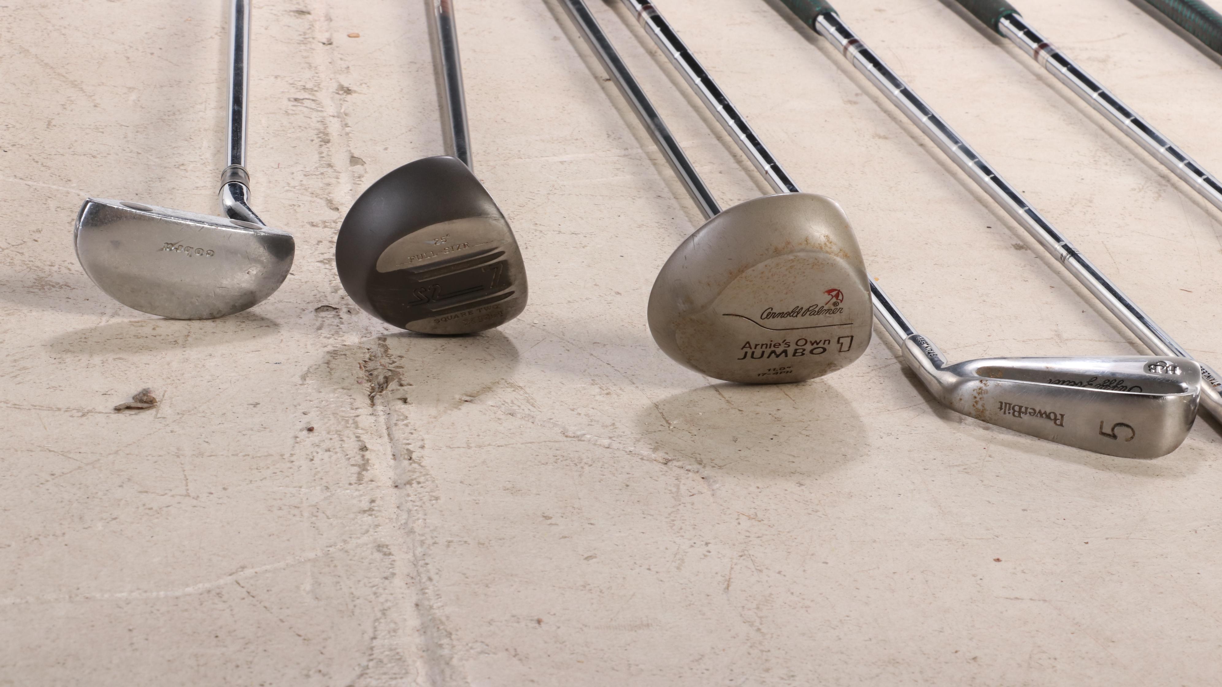 PowerBilt, Tru-Flite, Arnold Palmer, Cobra, and Other Golf Clubs with Bag