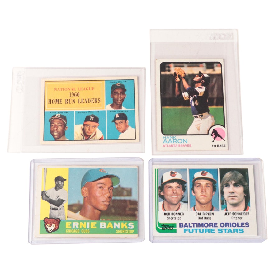 Ernie Banks, Hank Aaron, Cal Ripken Rookie Topps Baseball Cards, 1960s-1980s