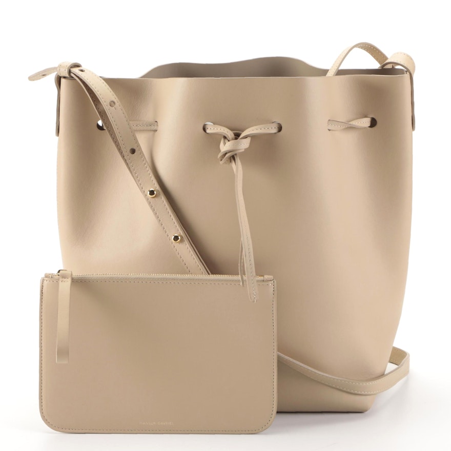 Mansur Gavriel Large Bucket Shoulder Bag in Smooth Leather with Zip Pouch