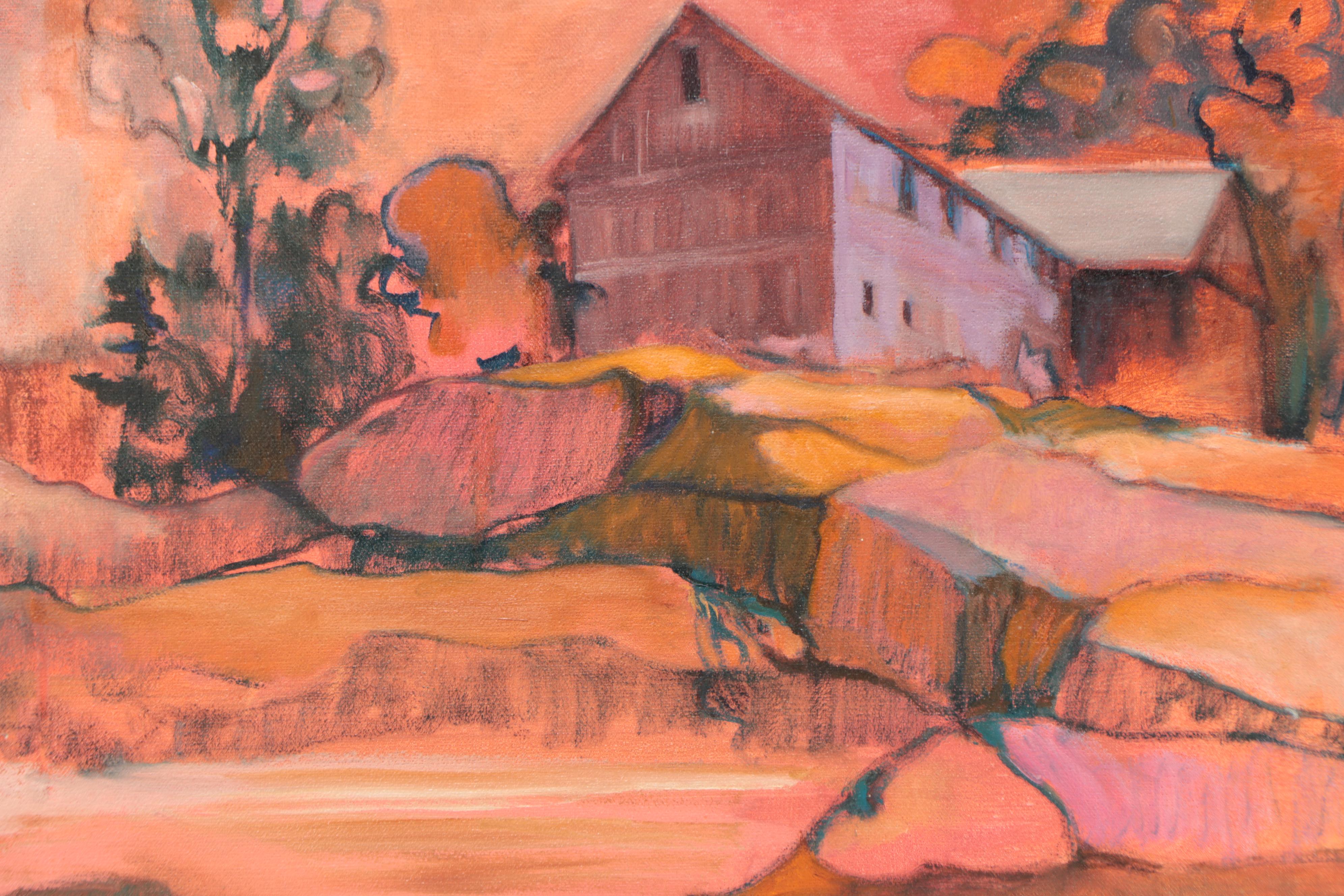 Marion Maas Oil Painting "Lenox Farm III," Late 20th Century