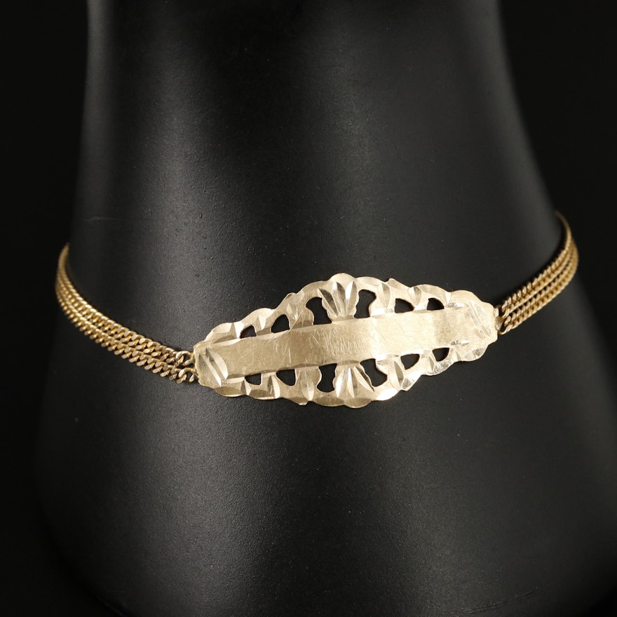 14K ID Bracelet with Double Curb Chain