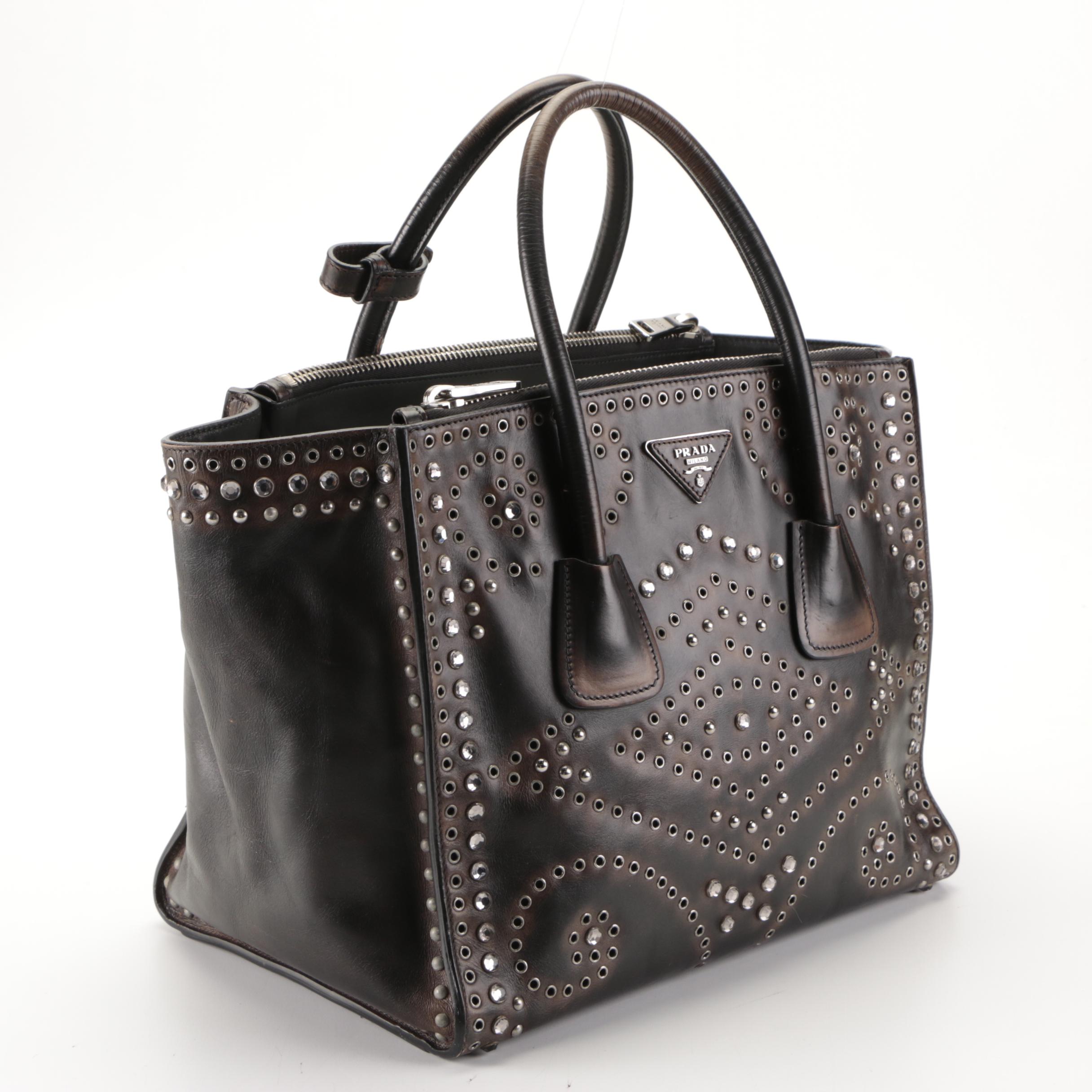 Prada Twin Pocket Tote in Grommet Embellished Leather