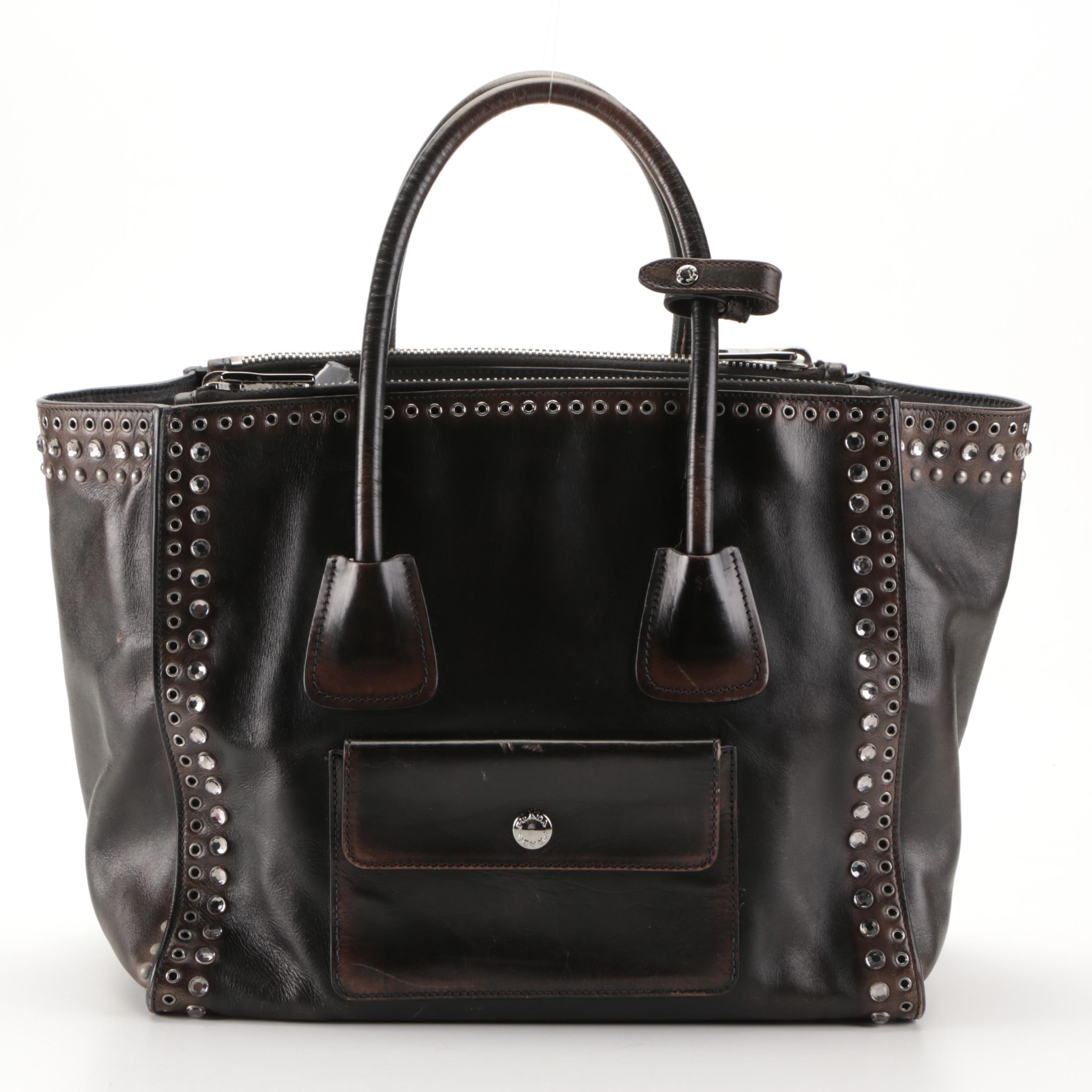 Prada Twin Pocket Tote in Grommet Embellished Leather
