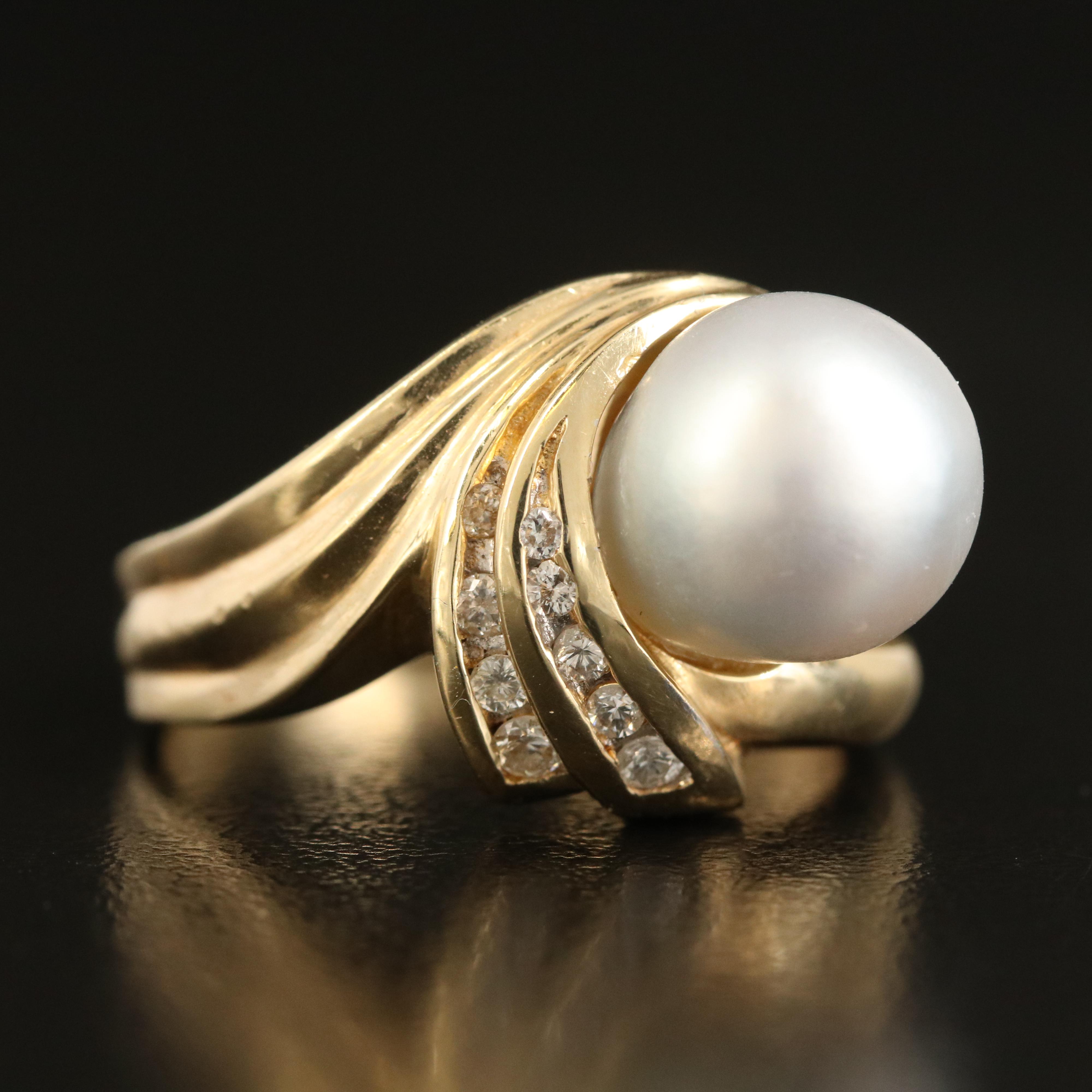 14K Pearl and Diamond Ring