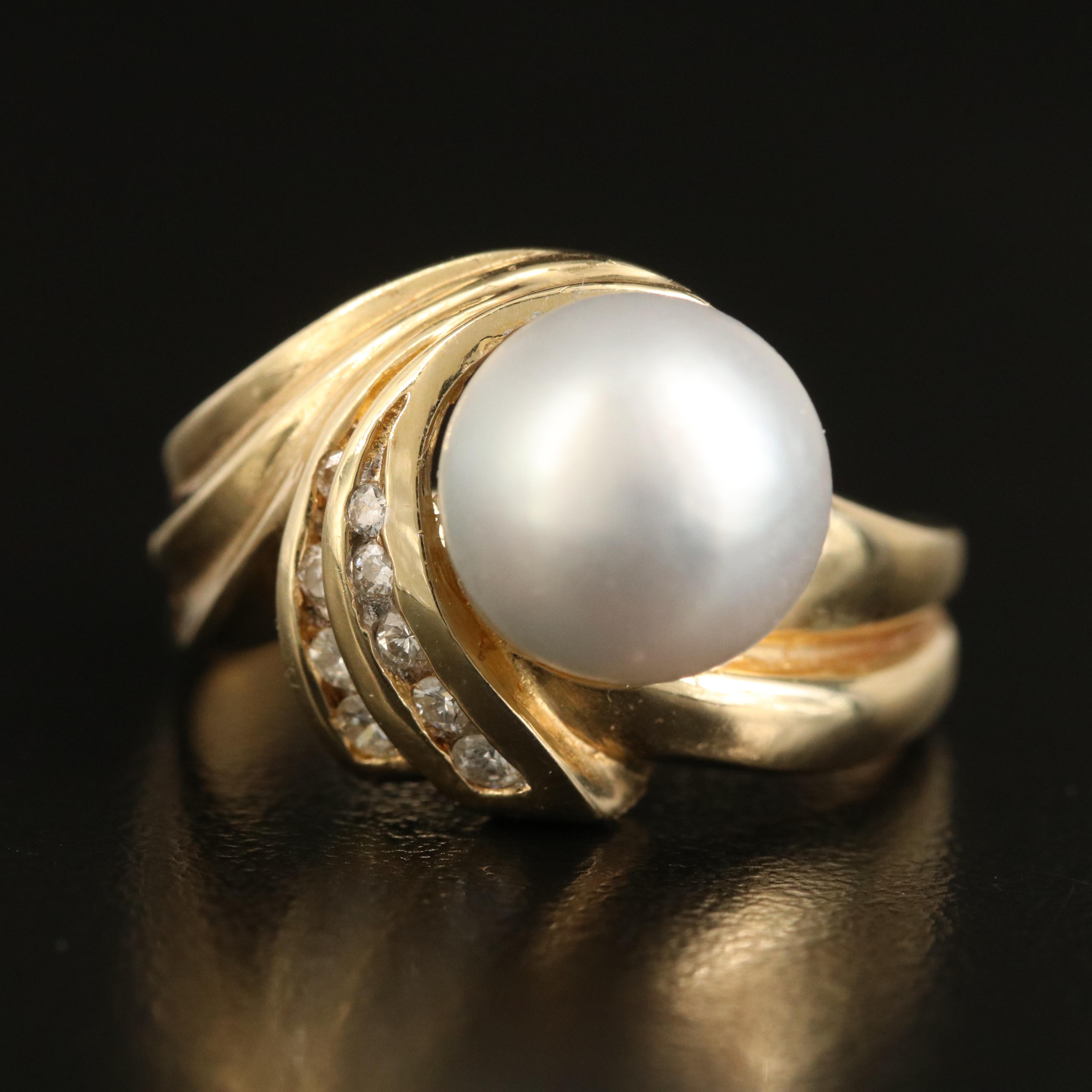 14K Pearl and Diamond Ring