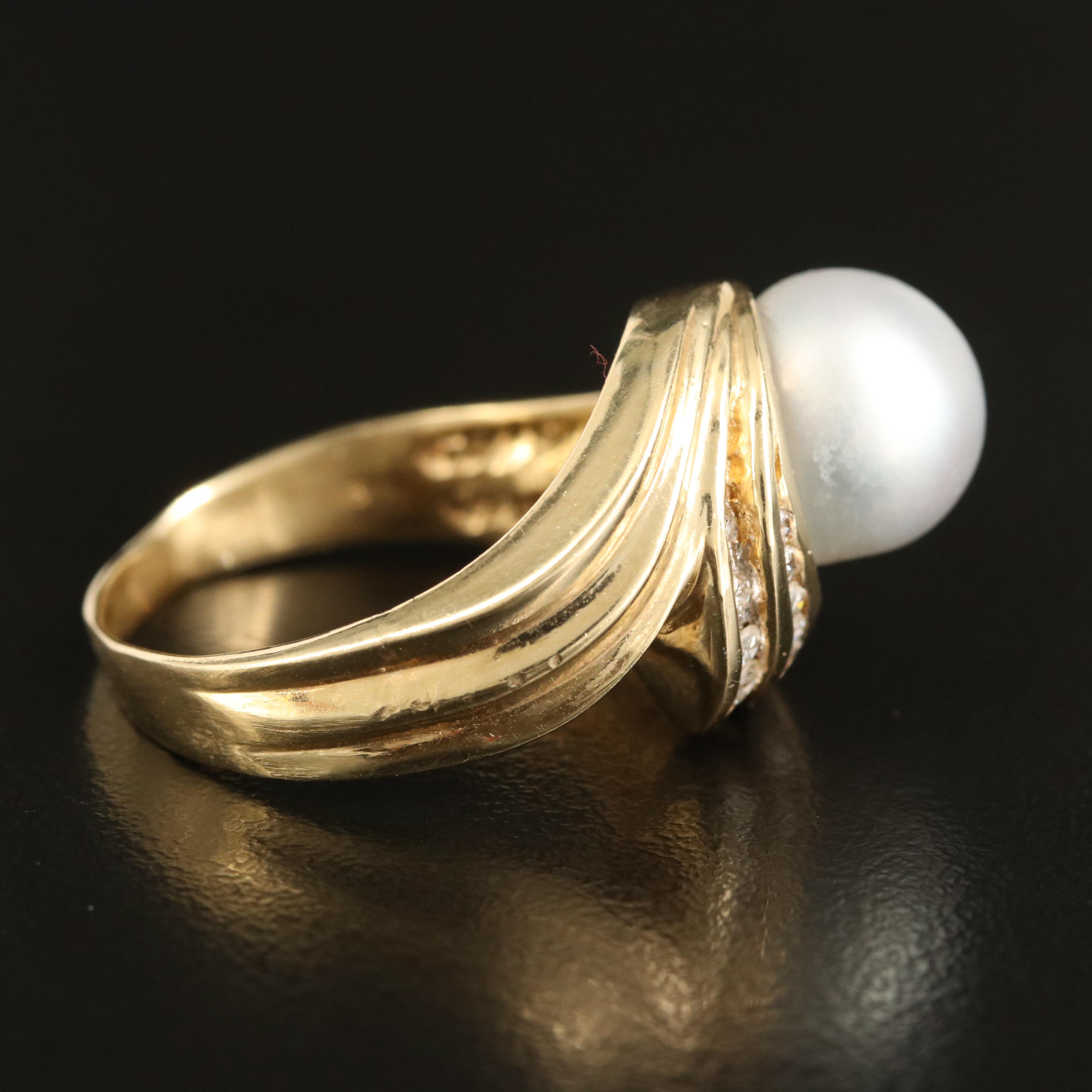 14K Pearl and Diamond Ring