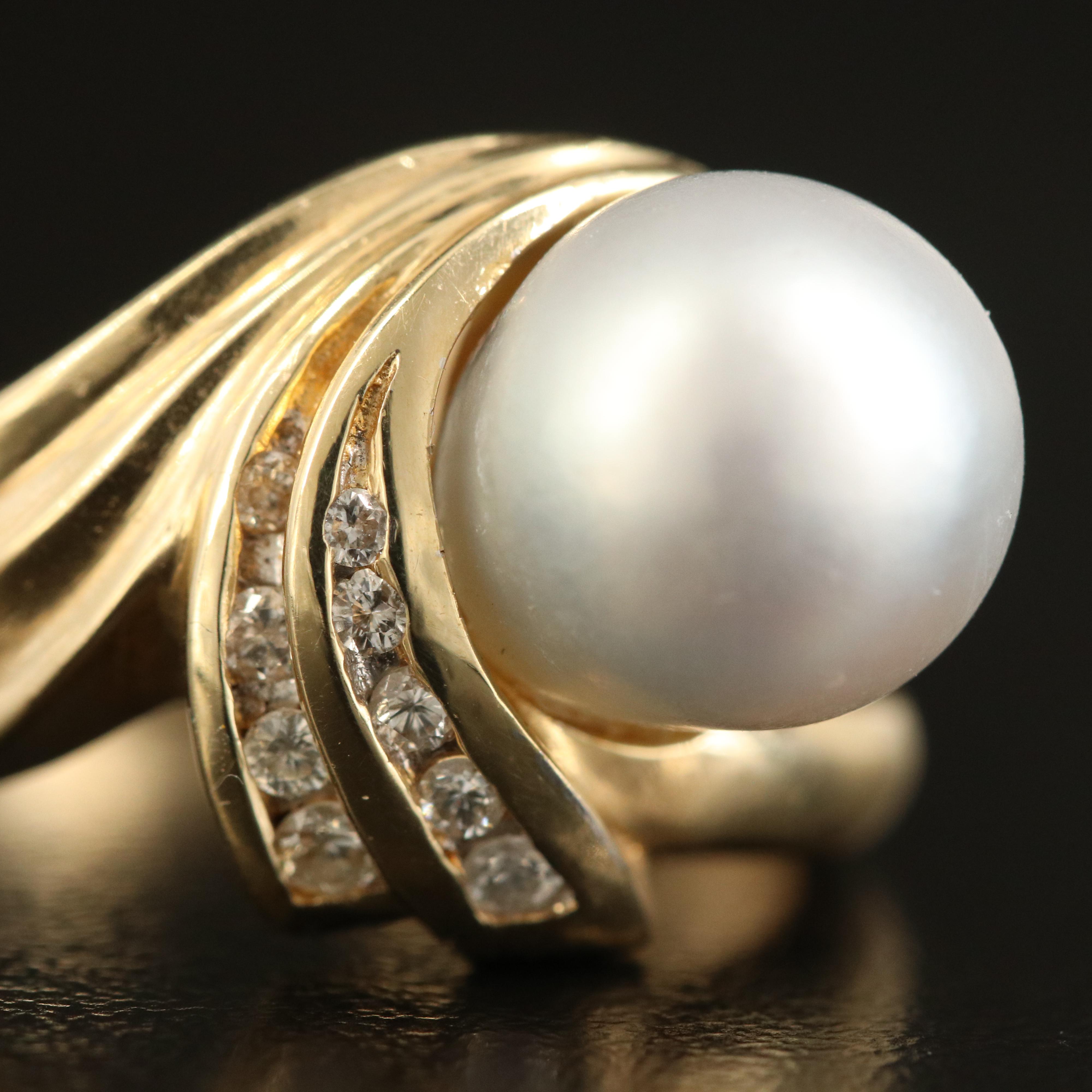 14K Pearl and Diamond Ring