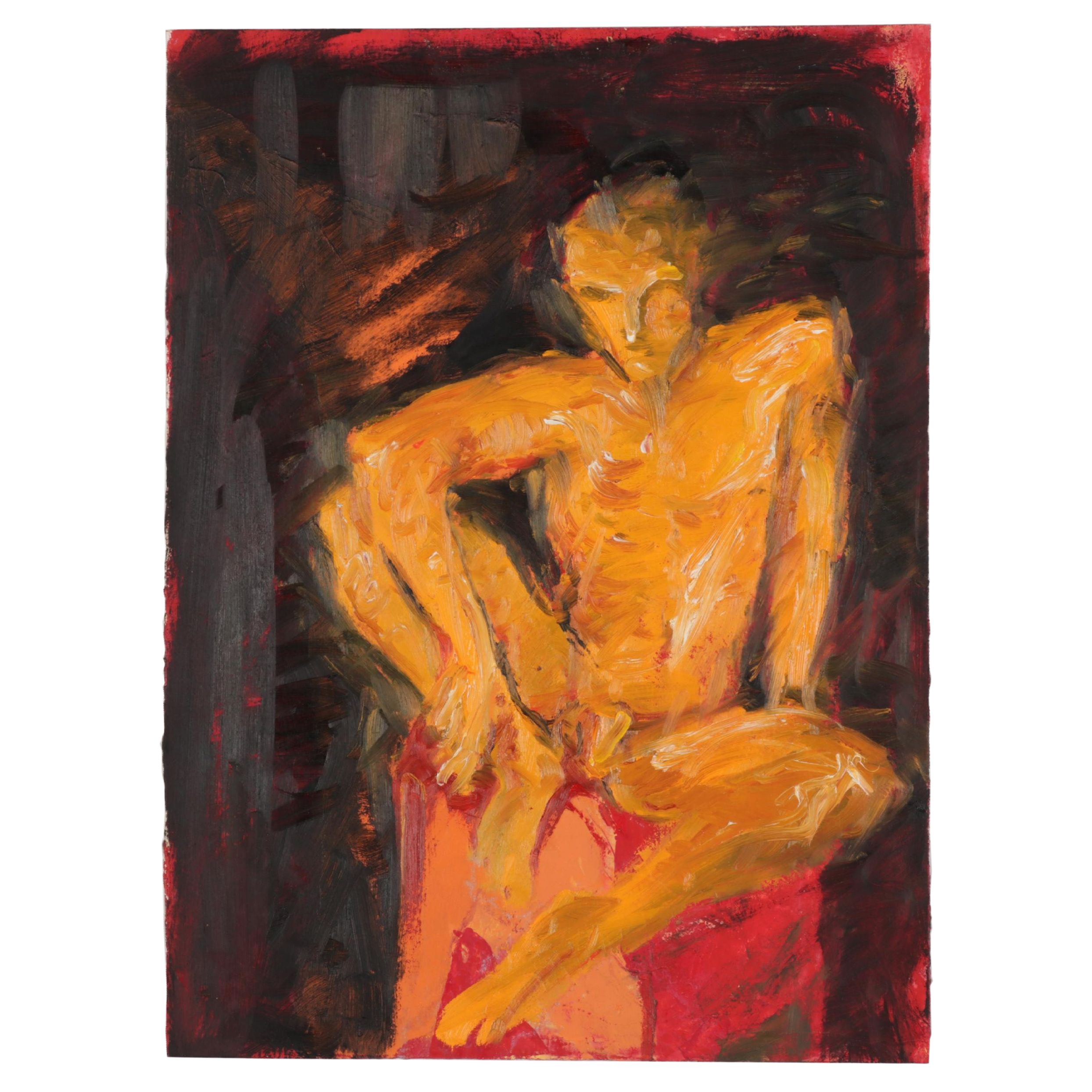 Chien Ming Su Oil Painting of Male Nude, Late 20th Century