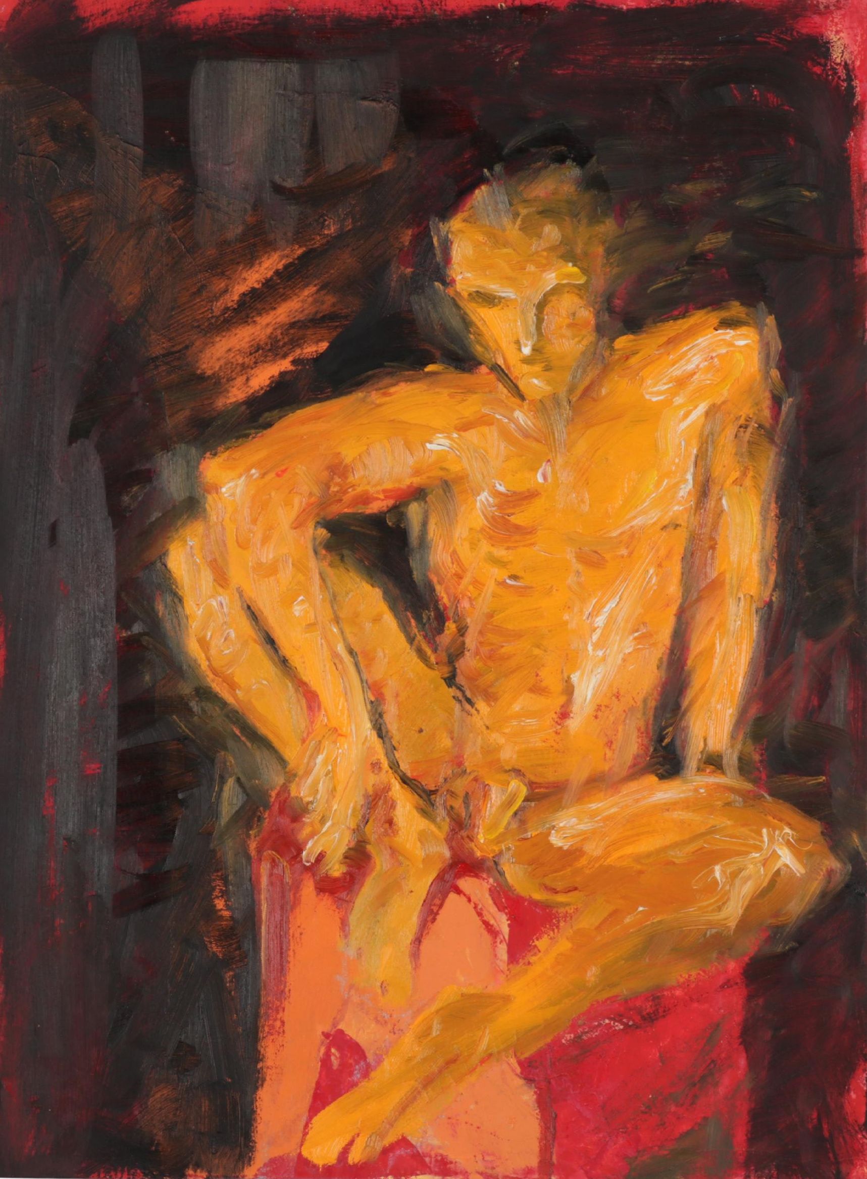 Chien Ming Su Oil Painting of Male Nude, Late 20th Century