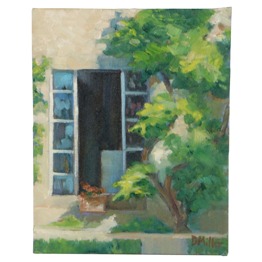 Deborah Miller Oil Painting of Garden Doorway, 21st Century