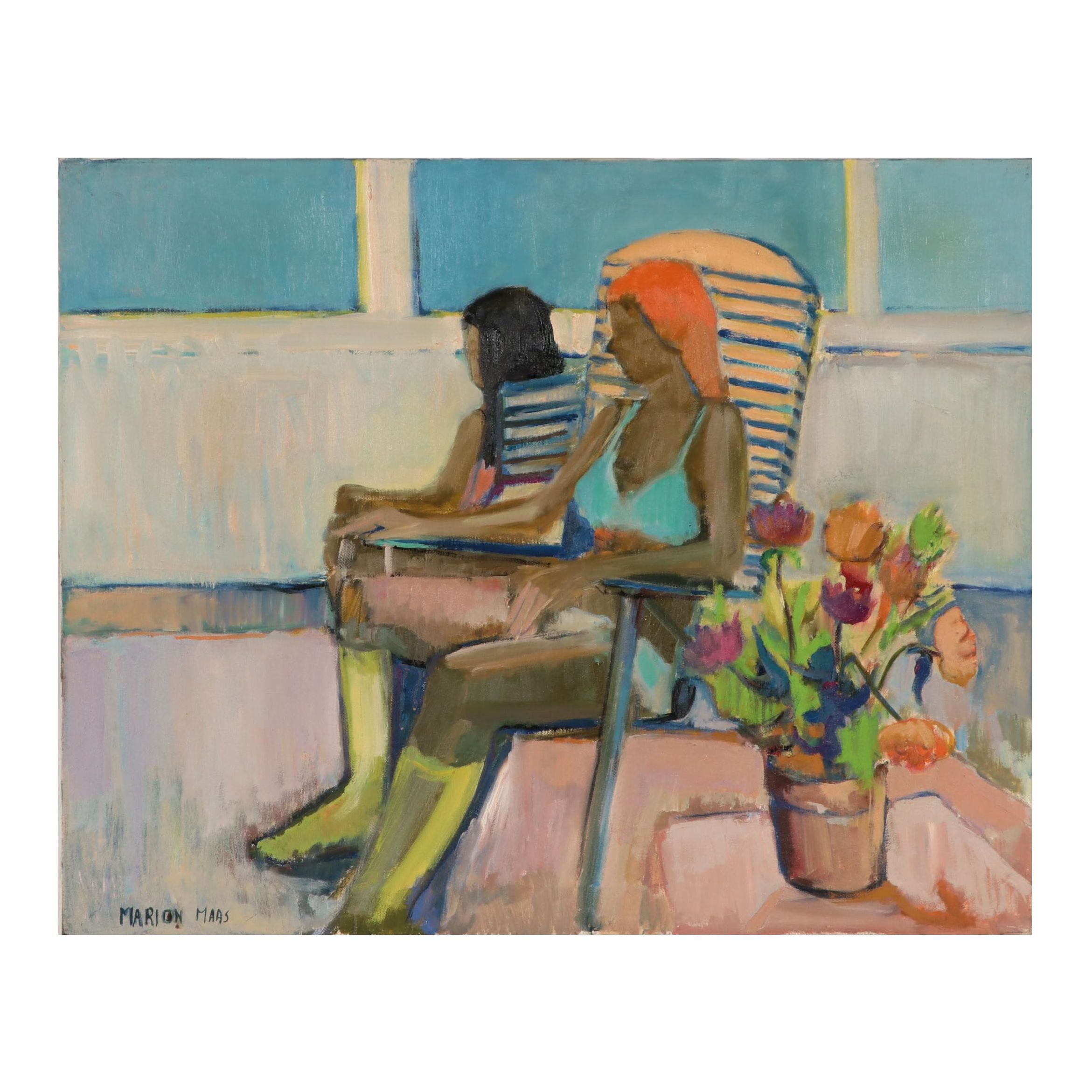 Marion Maas Figural Oil Painting "On the Dock"