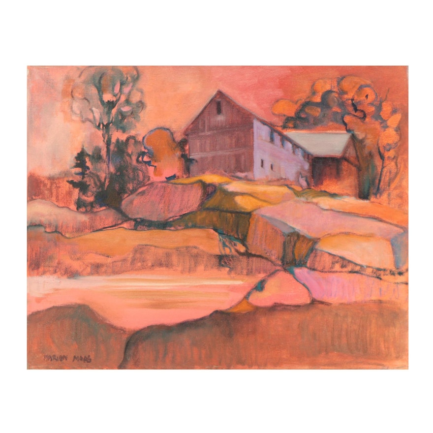 Marion Maas Oil Painting "Lenox Farm III," Late 20th Century