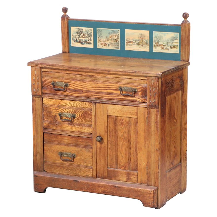 Victorian Oak, Ash, and Decoupaged Washstand, Late 19th Century