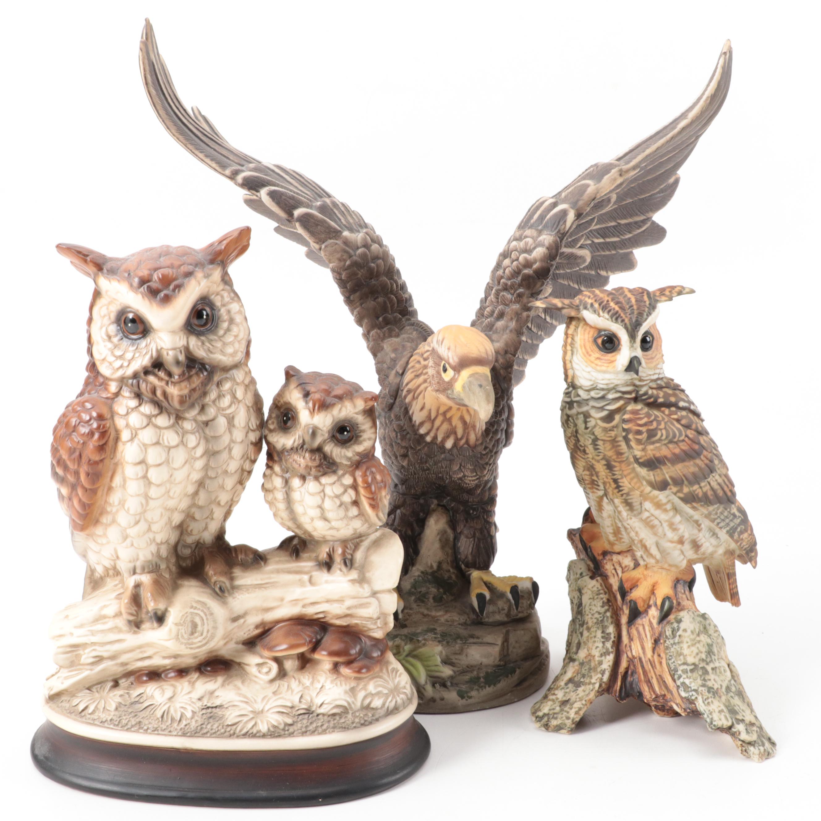 Alfretto Porcelain Eagle Figurine with Other Owl Figurines