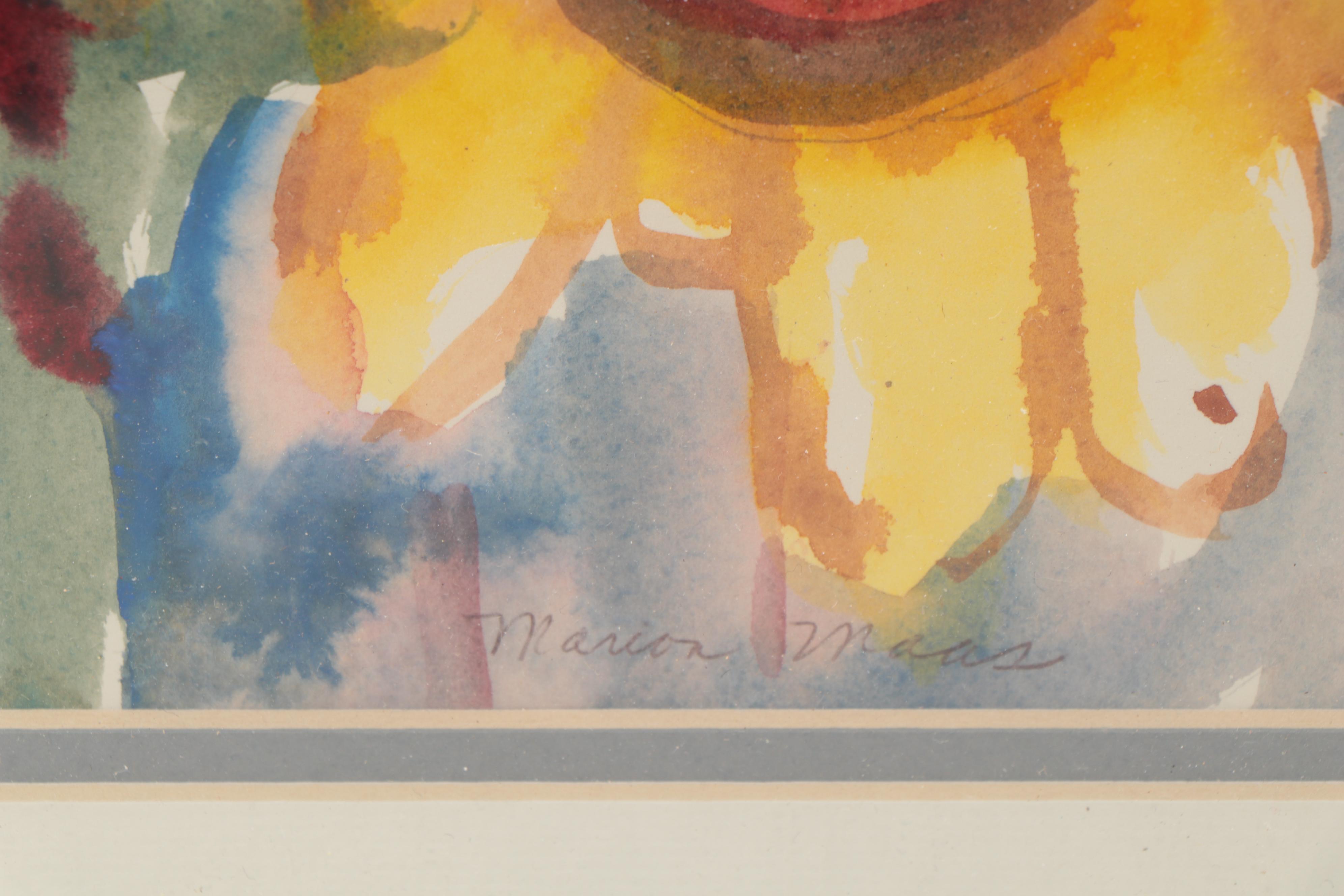 Marion Maas Floral Watercolor Painting, 20th Century
