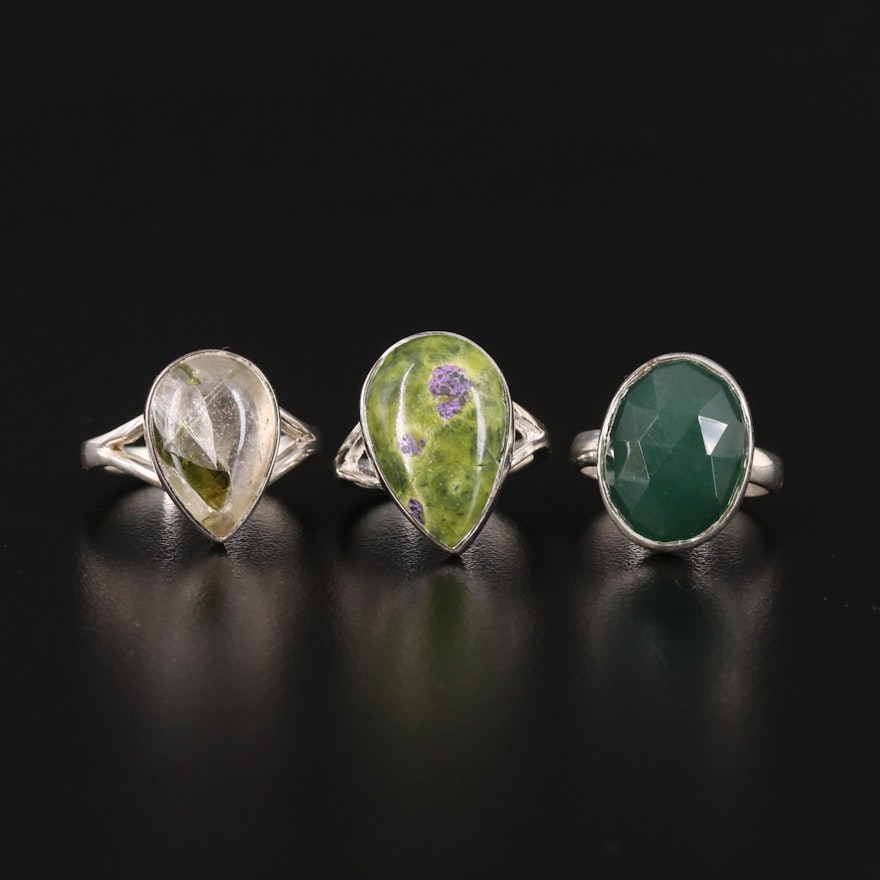 Trio of Sterling Gemstone Rings