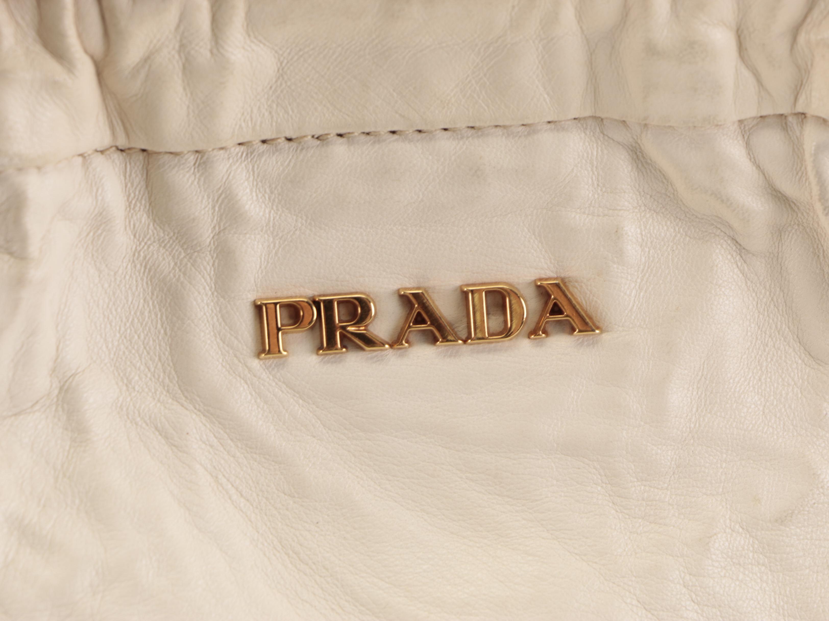 Prada Fold-Over Shoulder Tote in Off-White/Brown Lambskin Leather