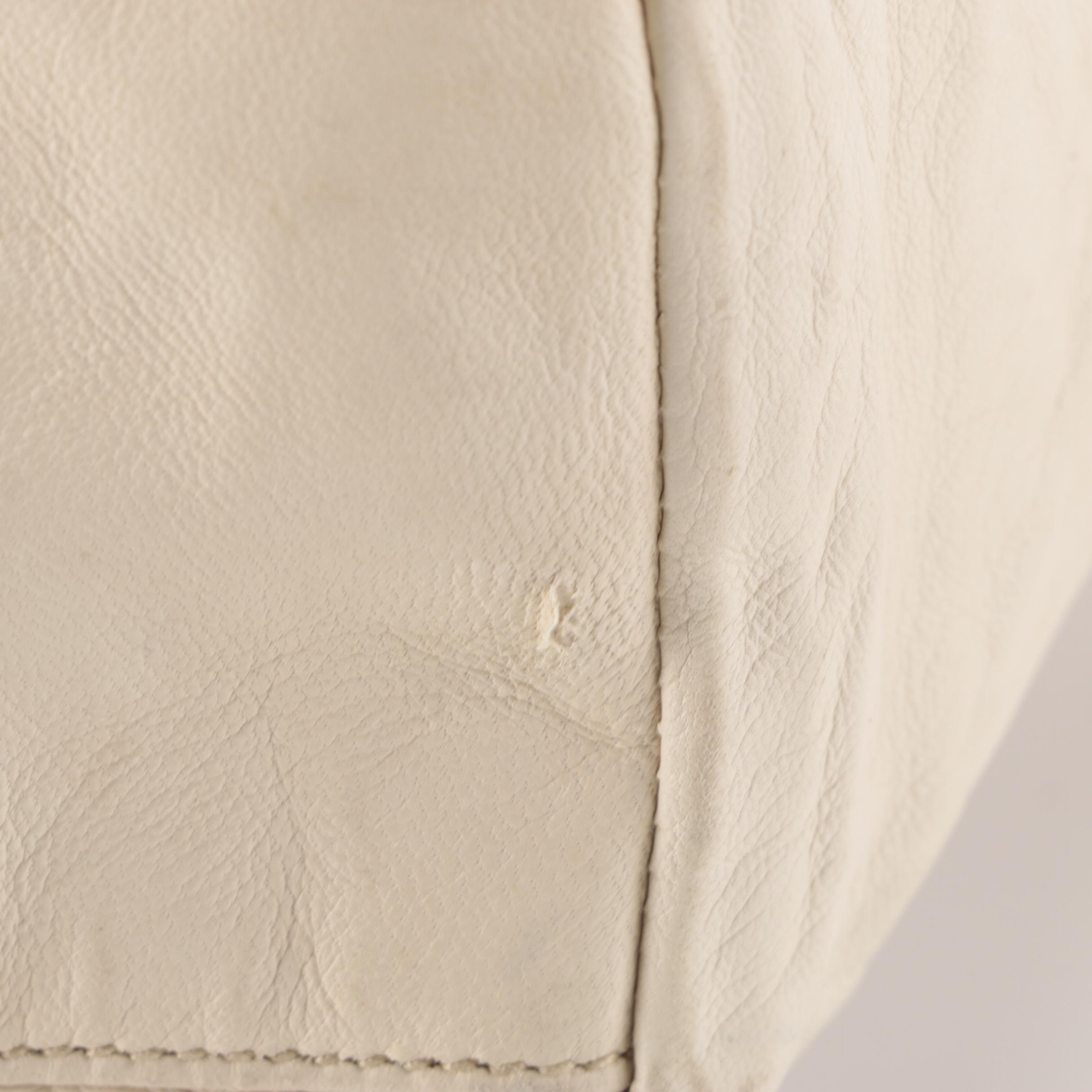 Prada Fold-Over Shoulder Tote in Off-White/Brown Lambskin Leather