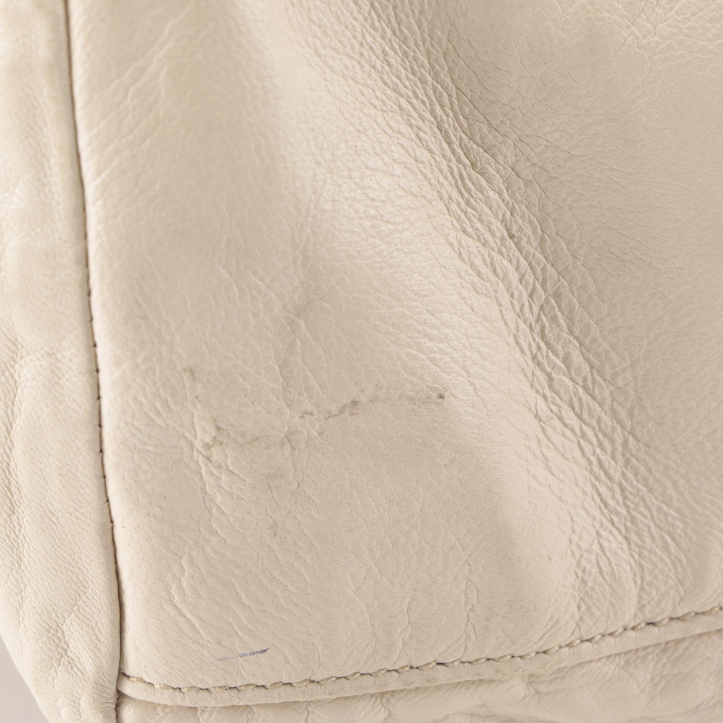 Prada Fold-Over Shoulder Tote in Off-White/Brown Lambskin Leather