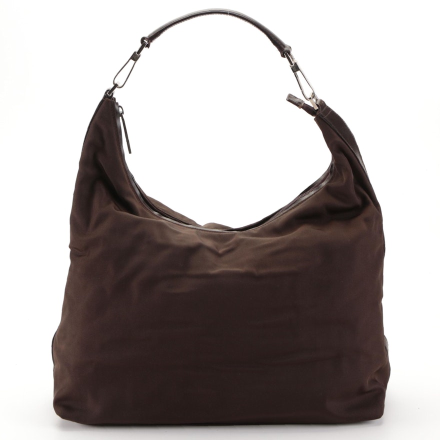 Gucci Hobo Bag in Brown Nylon with Leather Trim