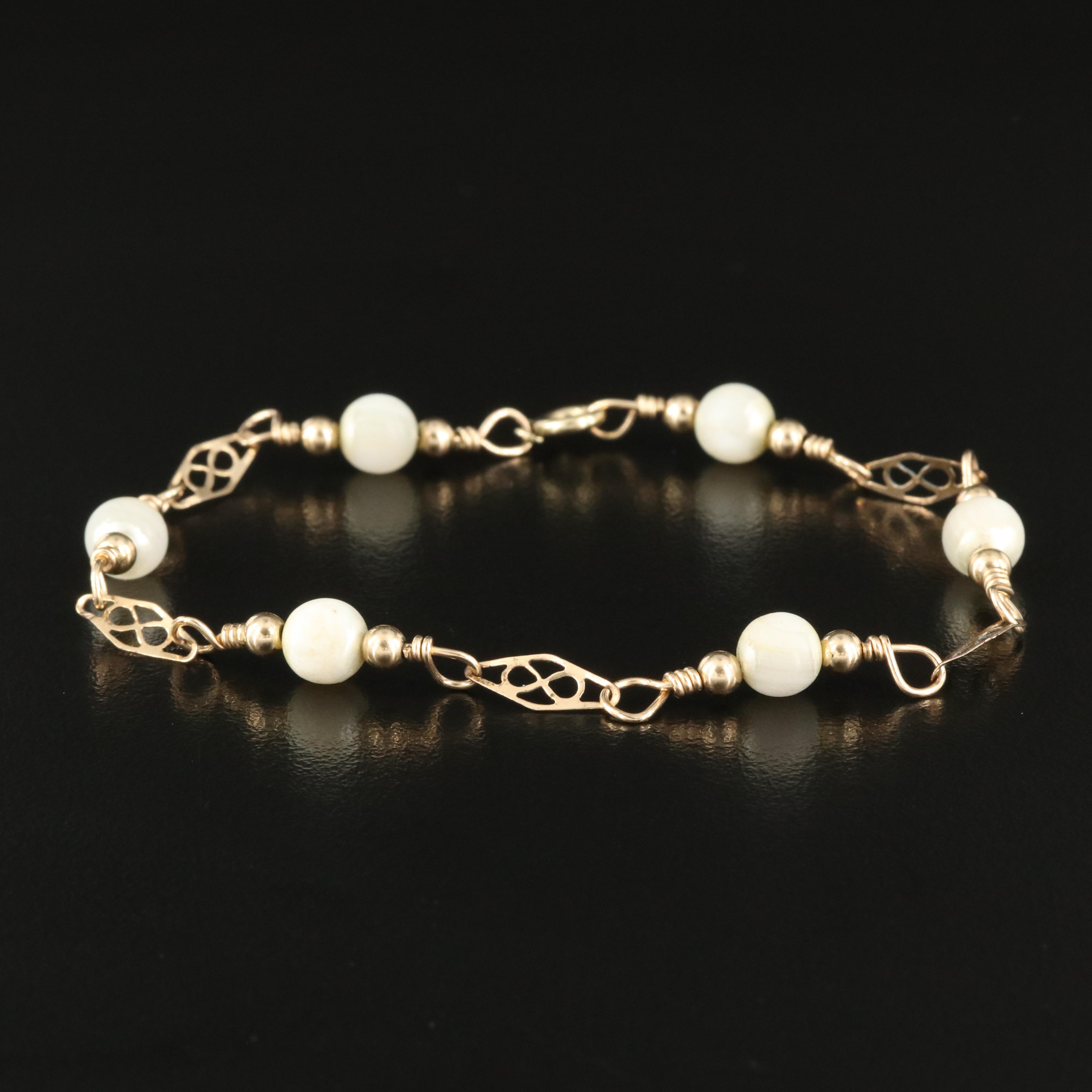 Gold Filled Faux Pearl Station Bracelet