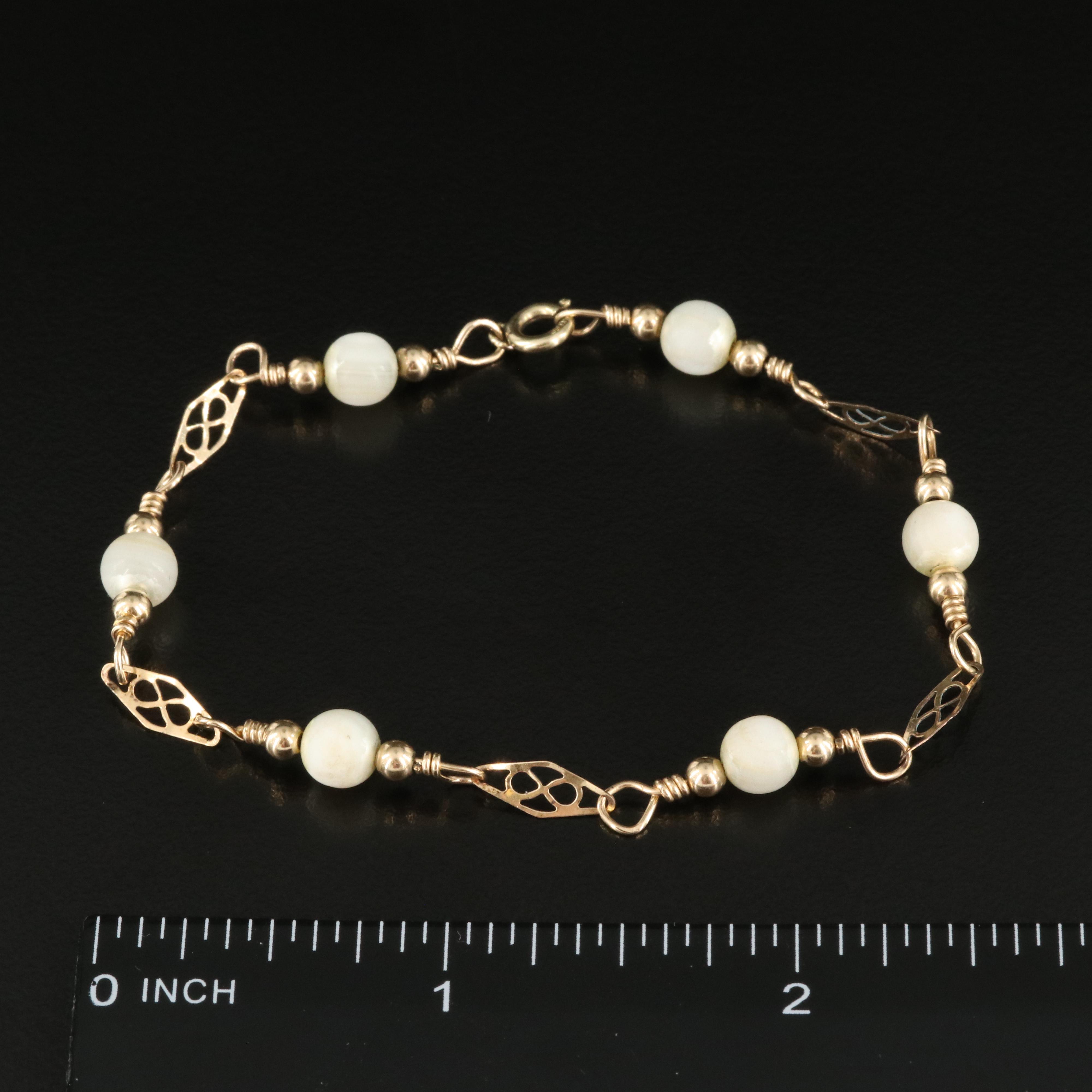 Gold Filled Faux Pearl Station Bracelet