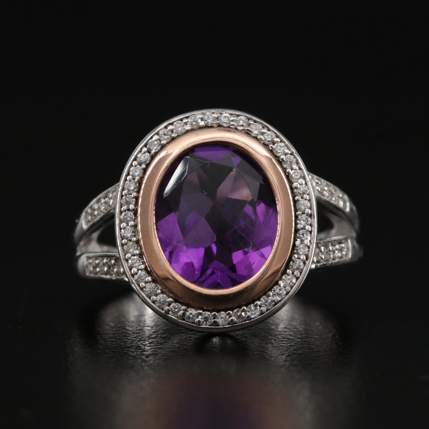 Sterling Amethyst and Diamond Ring with 10K Accent