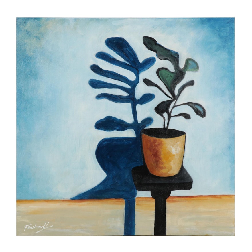 Farshad Lanjani Still Life Acrylic Painting of Potted Plant, 21st Century