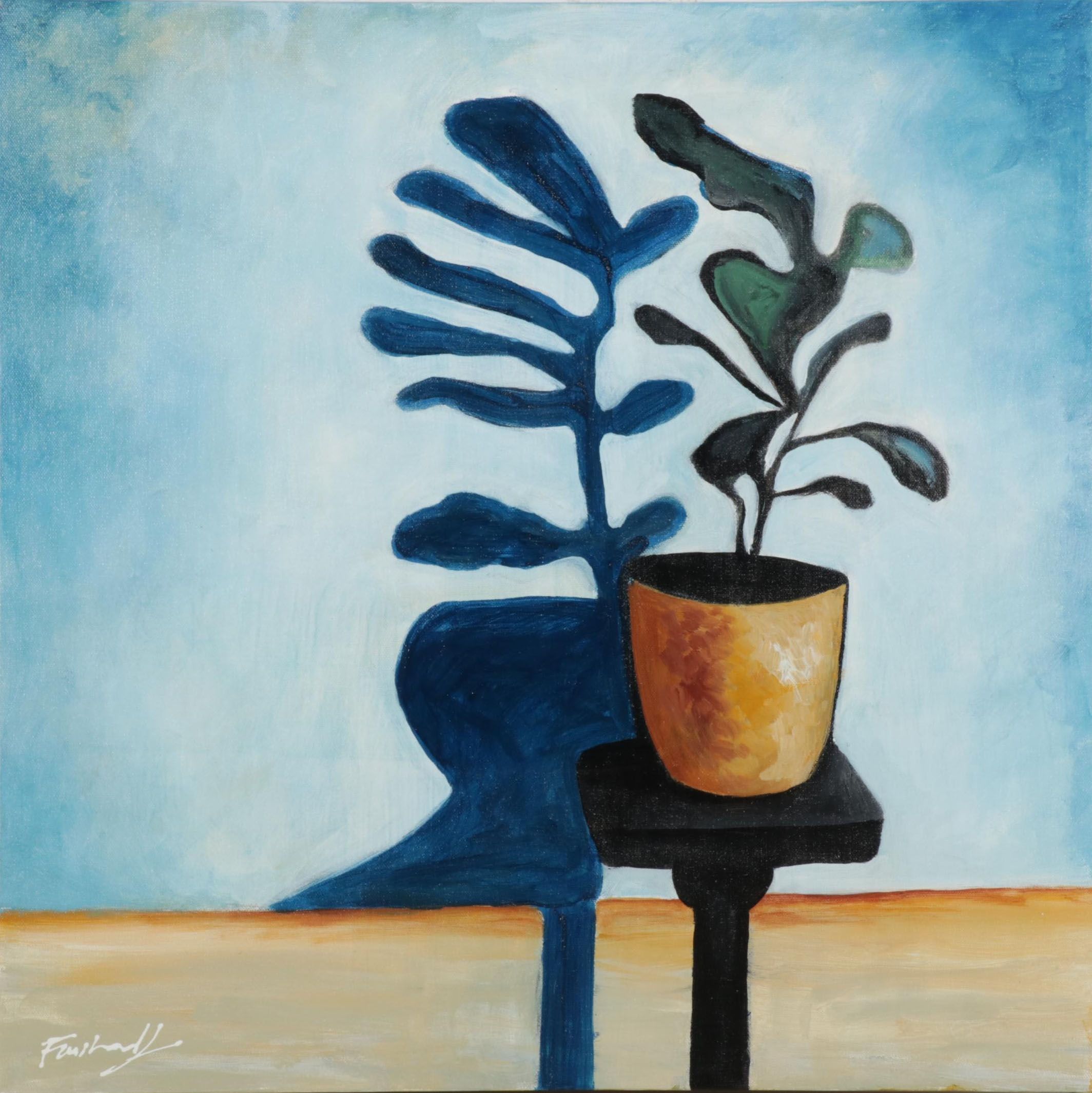 Farshad Lanjani Still Life Acrylic Painting of Potted Plant, 21st Century