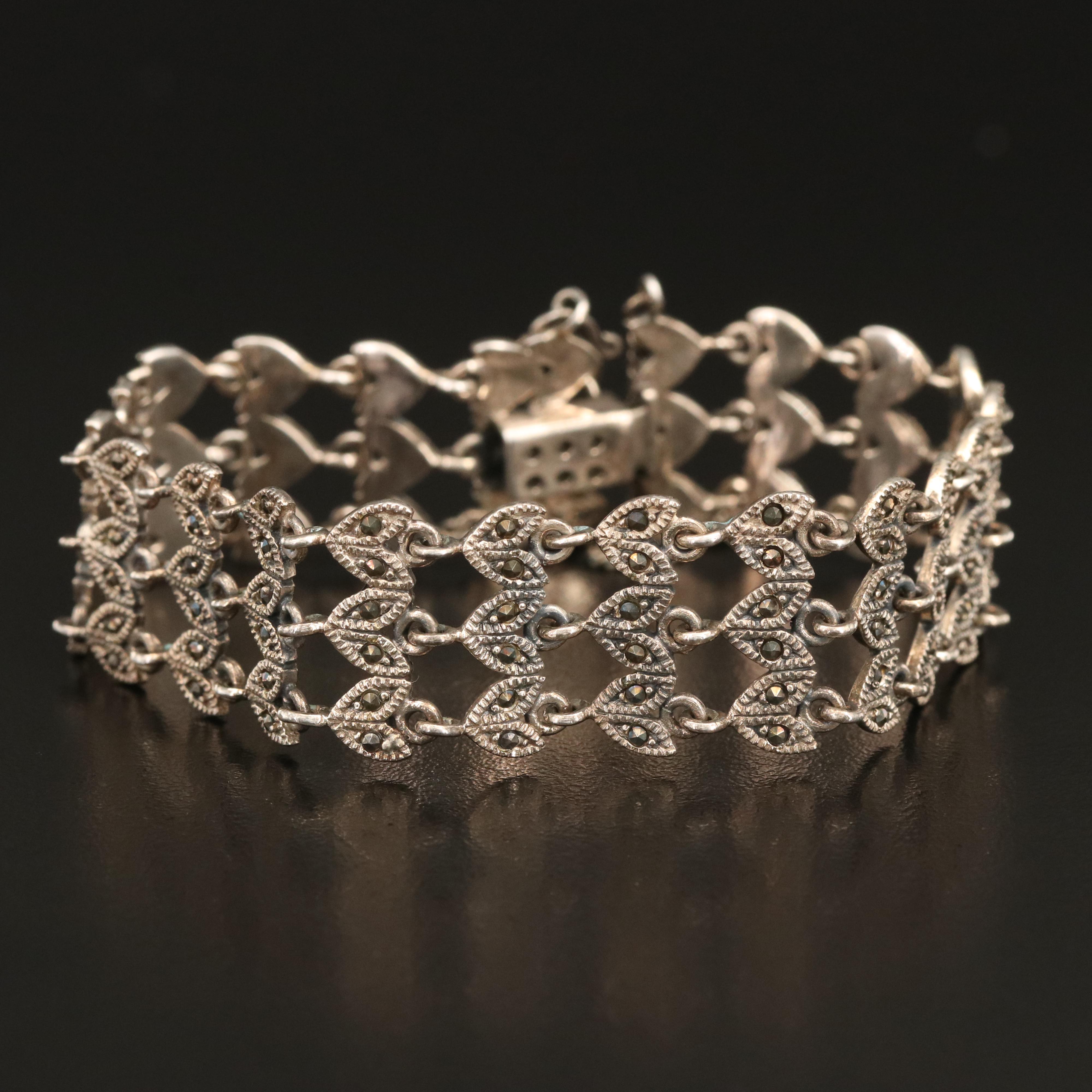 Sterling Marcasite Fancy Link Bracelet
