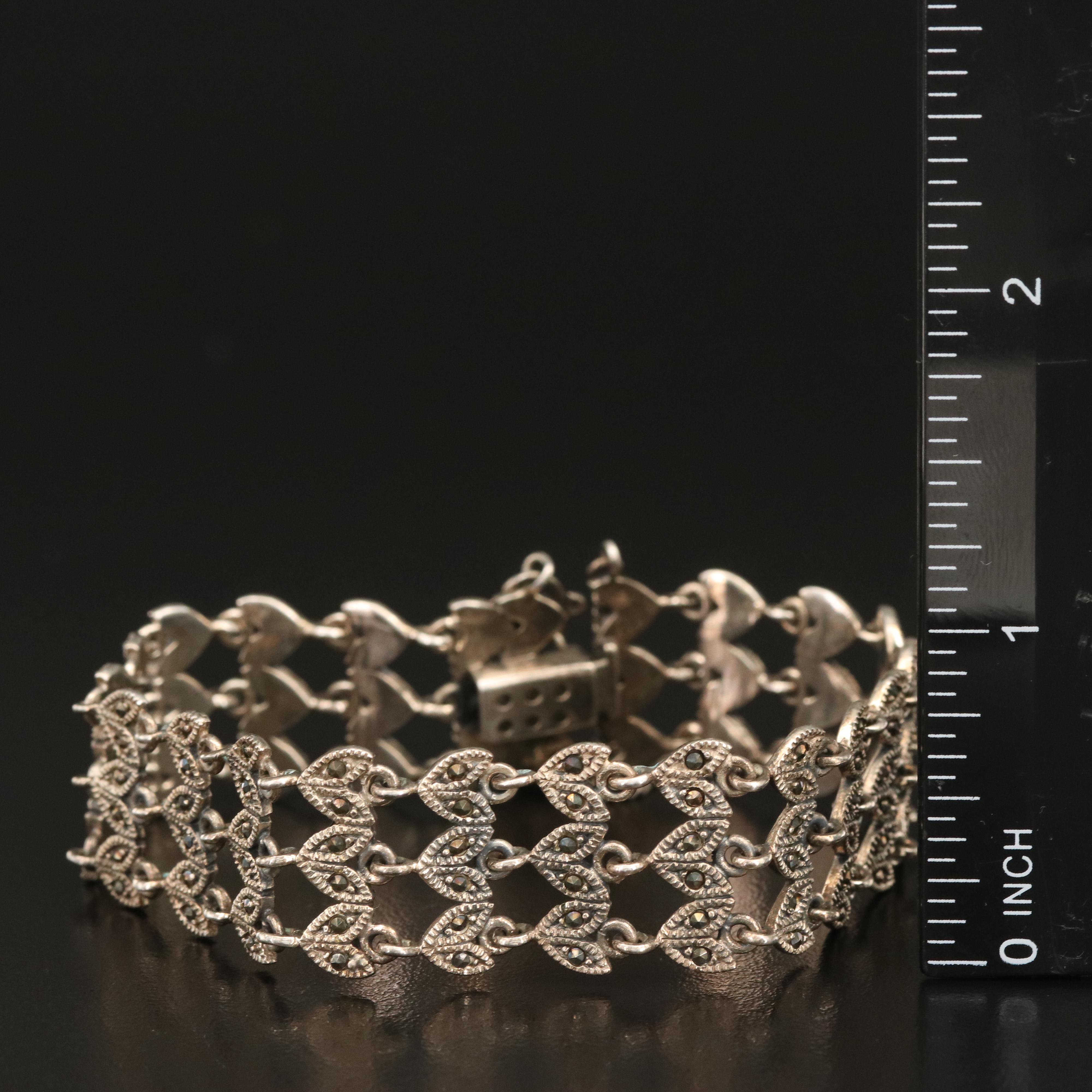 Sterling Marcasite Fancy Link Bracelet