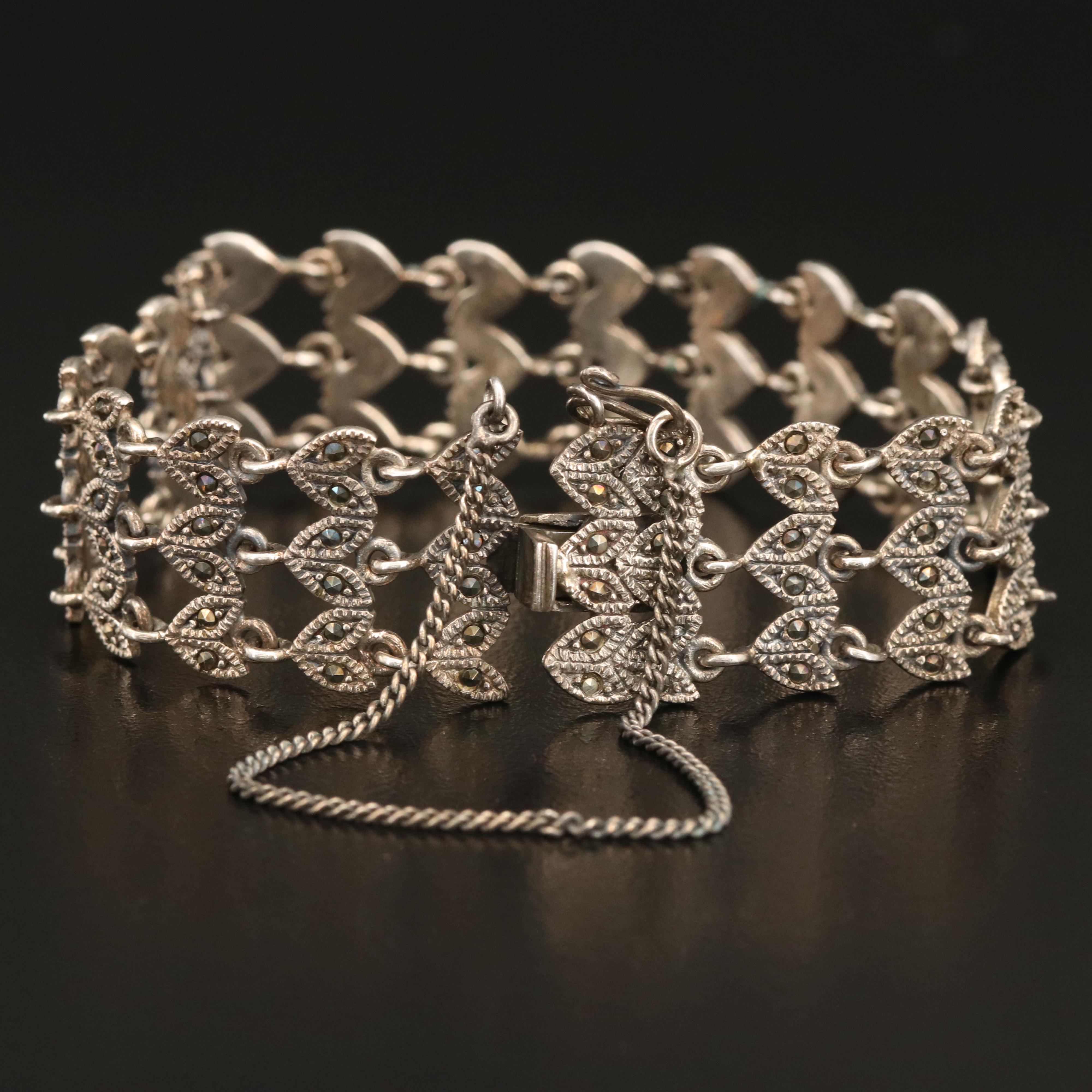 Sterling Marcasite Fancy Link Bracelet