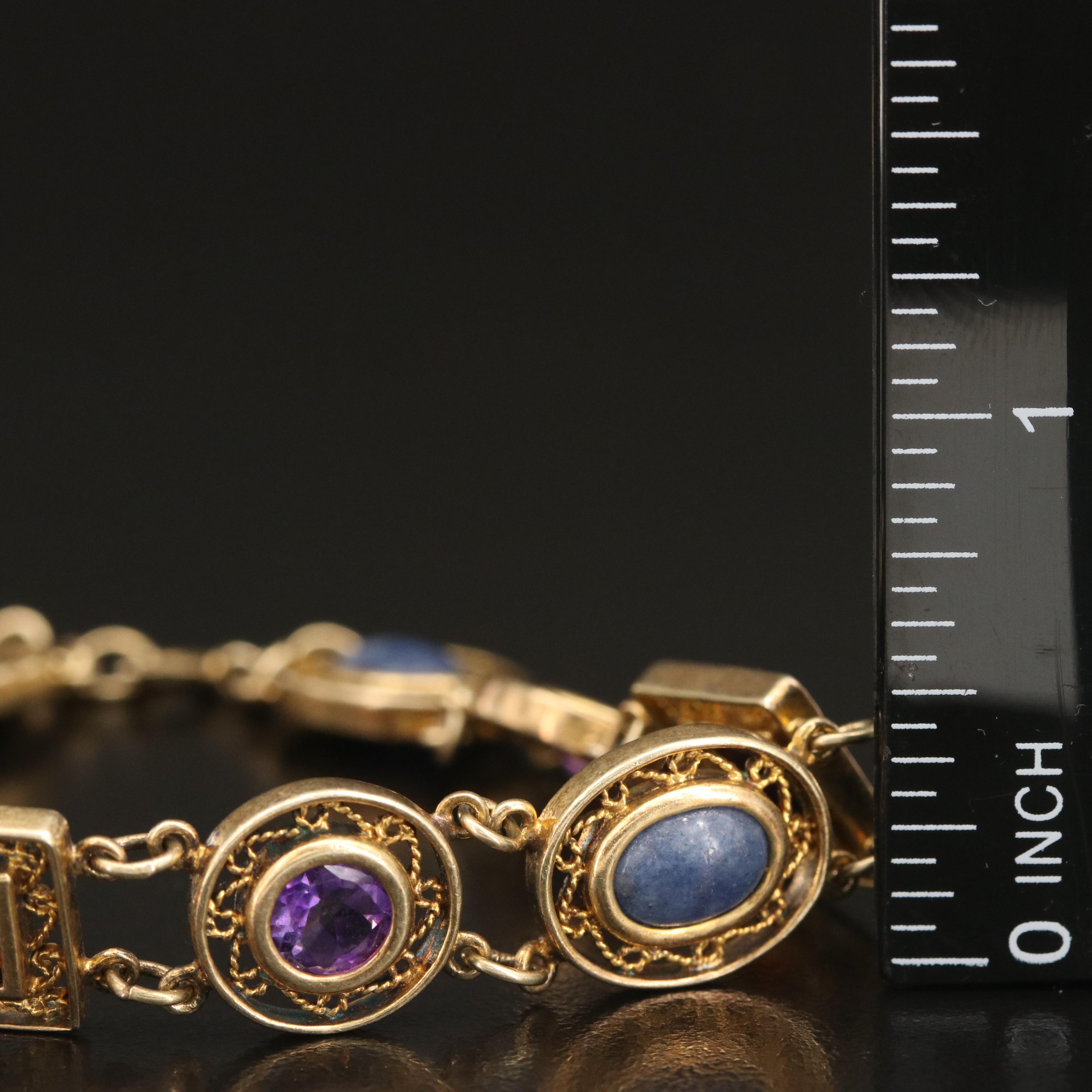 Sterling Filigree Geometric Link Bracelet with Amethyst, Garnet and Sodalite