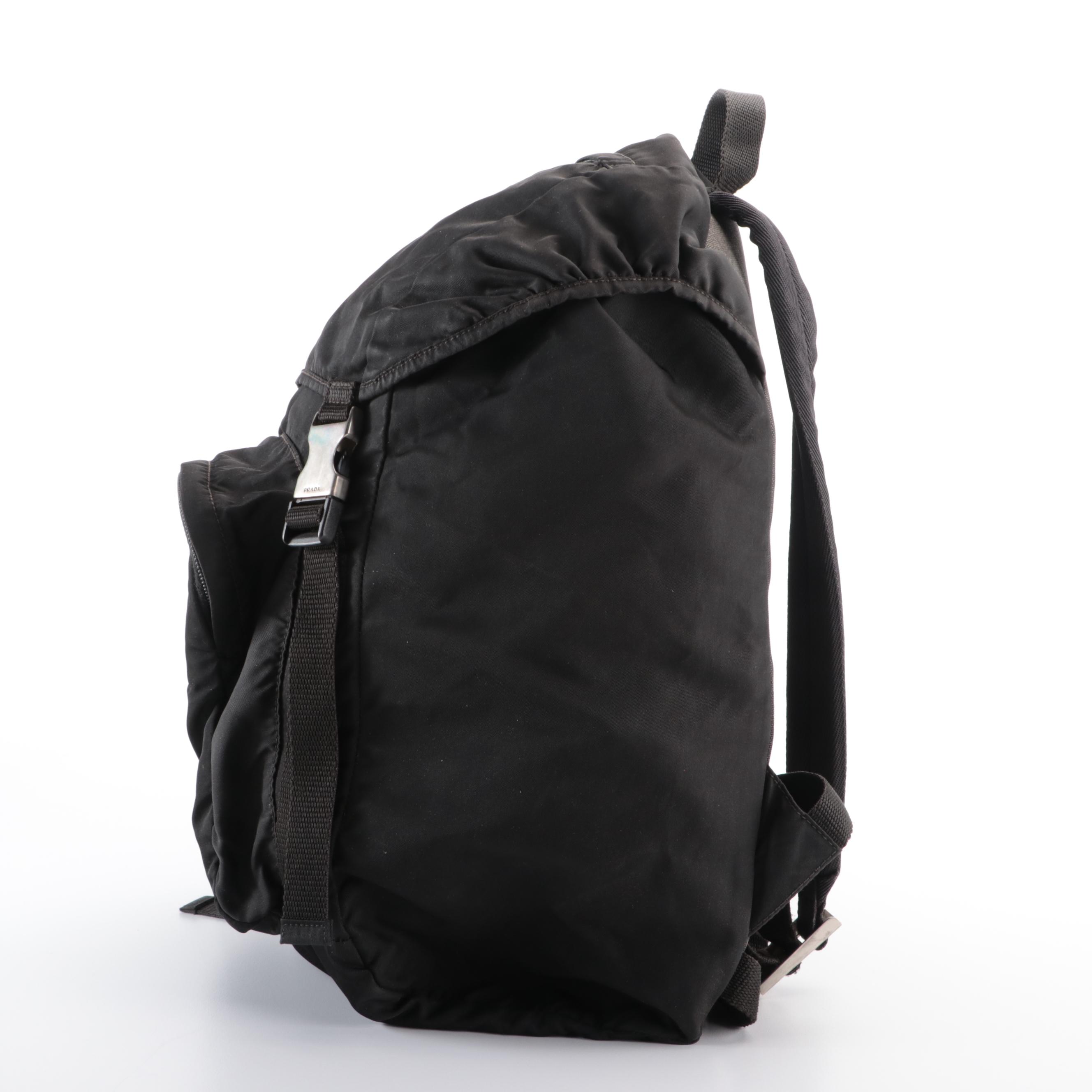 Prada Drawstring Rucksack Backpack in Black Nylon and Canvas