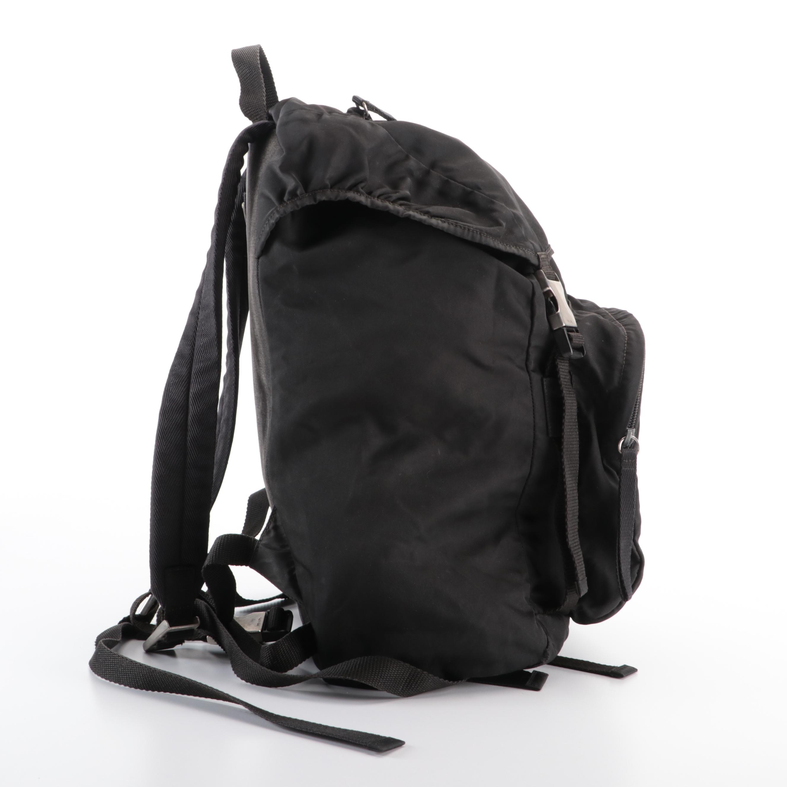 Prada Drawstring Rucksack Backpack in Black Nylon and Canvas
