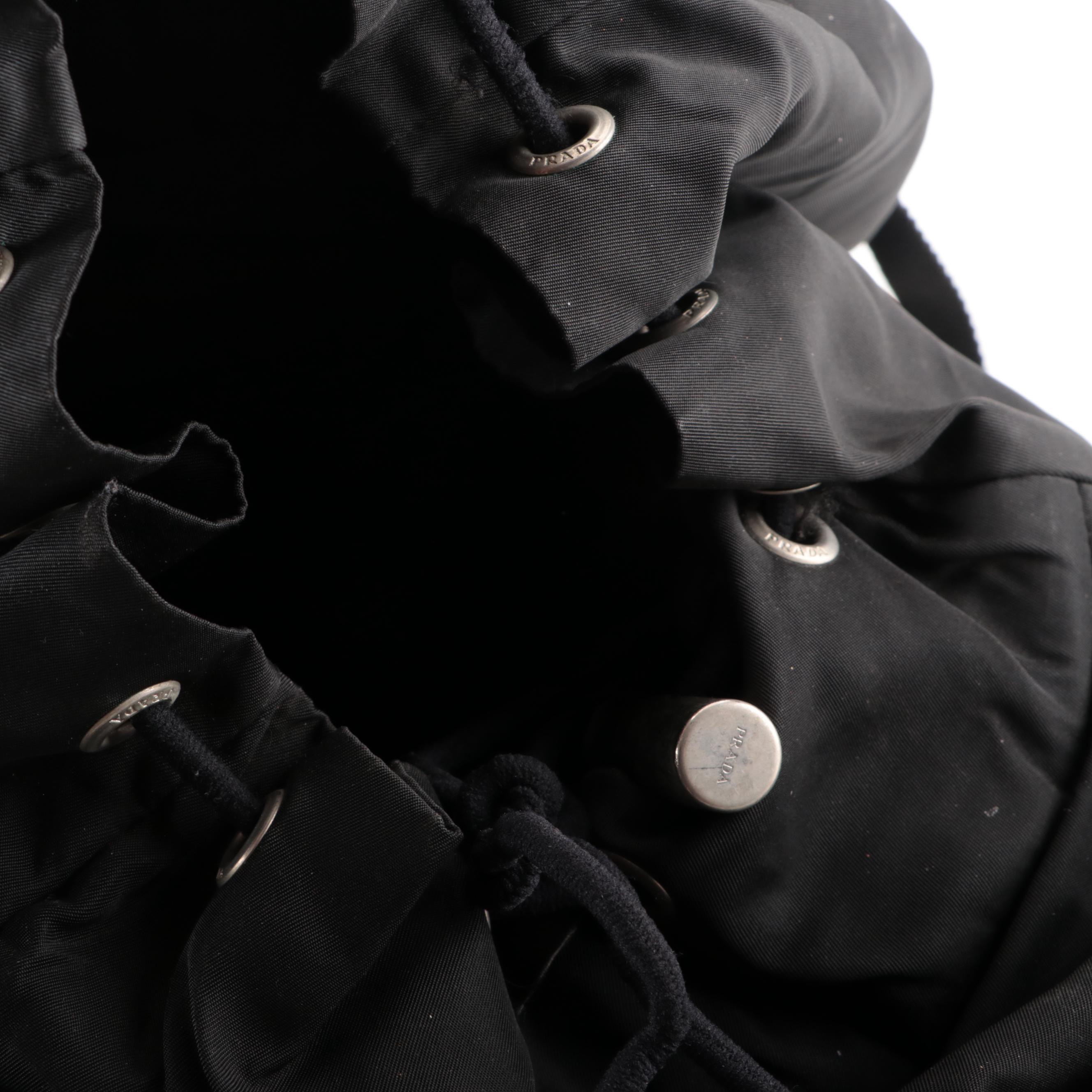 Prada Drawstring Rucksack Backpack in Black Nylon and Canvas