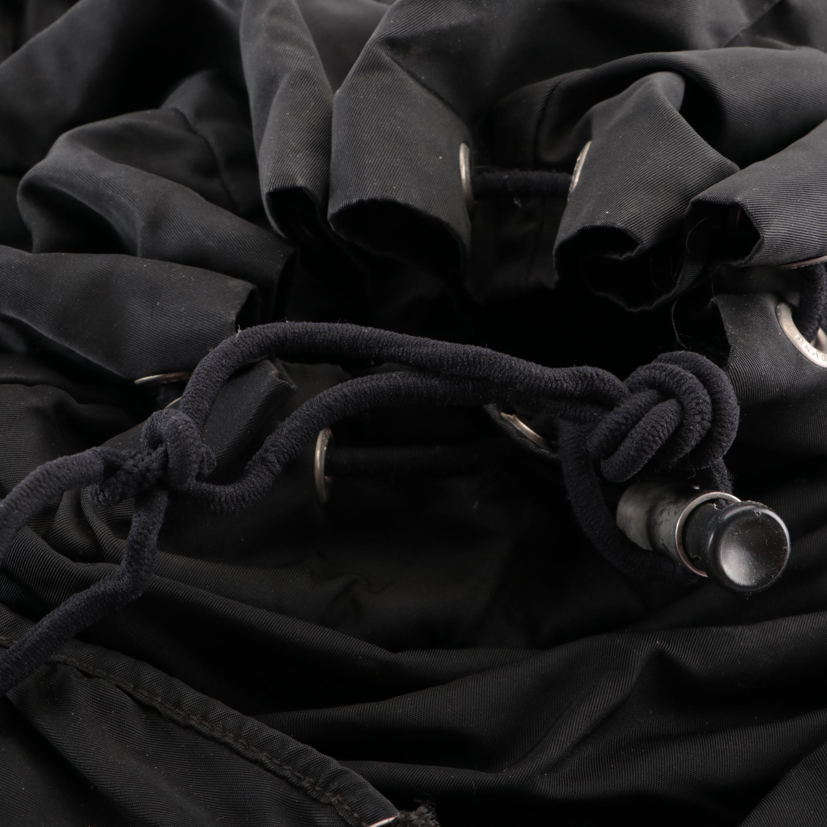 Prada Drawstring Rucksack Backpack in Black Nylon and Canvas