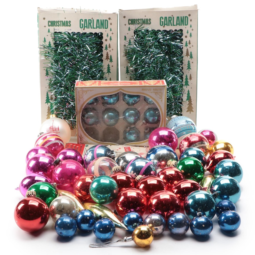 Christmas Ornaments with Tree Garland and Tinsel
