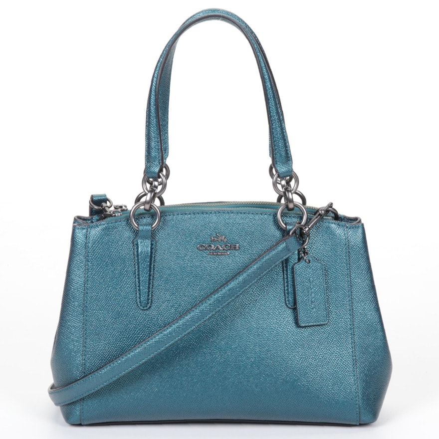 Coach Mini Christine Carryall Shoulder Bag In Metallic Dark Teal Leather